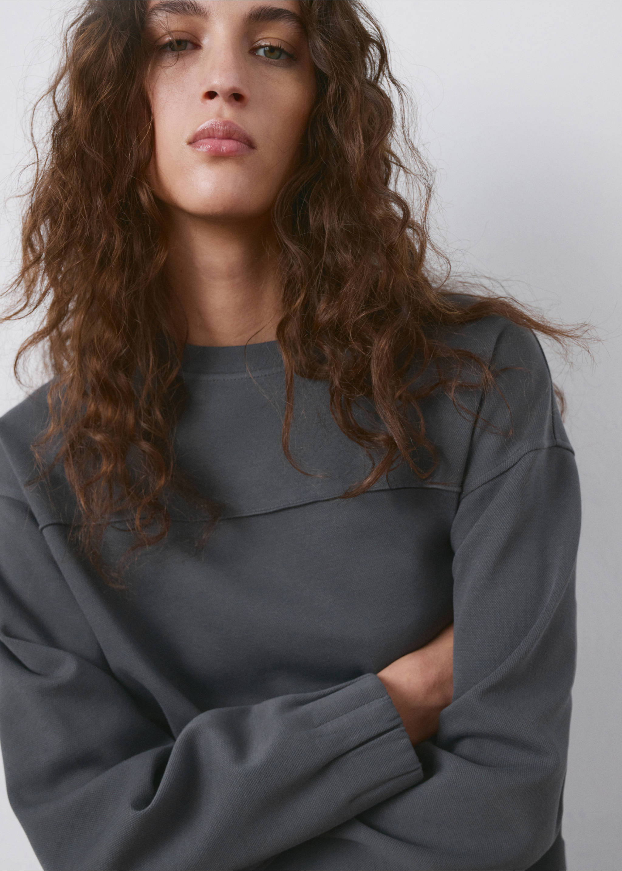 Dark grey crew neck sweatshirt with long sleeves., Blue. Ref: 27083315-00.