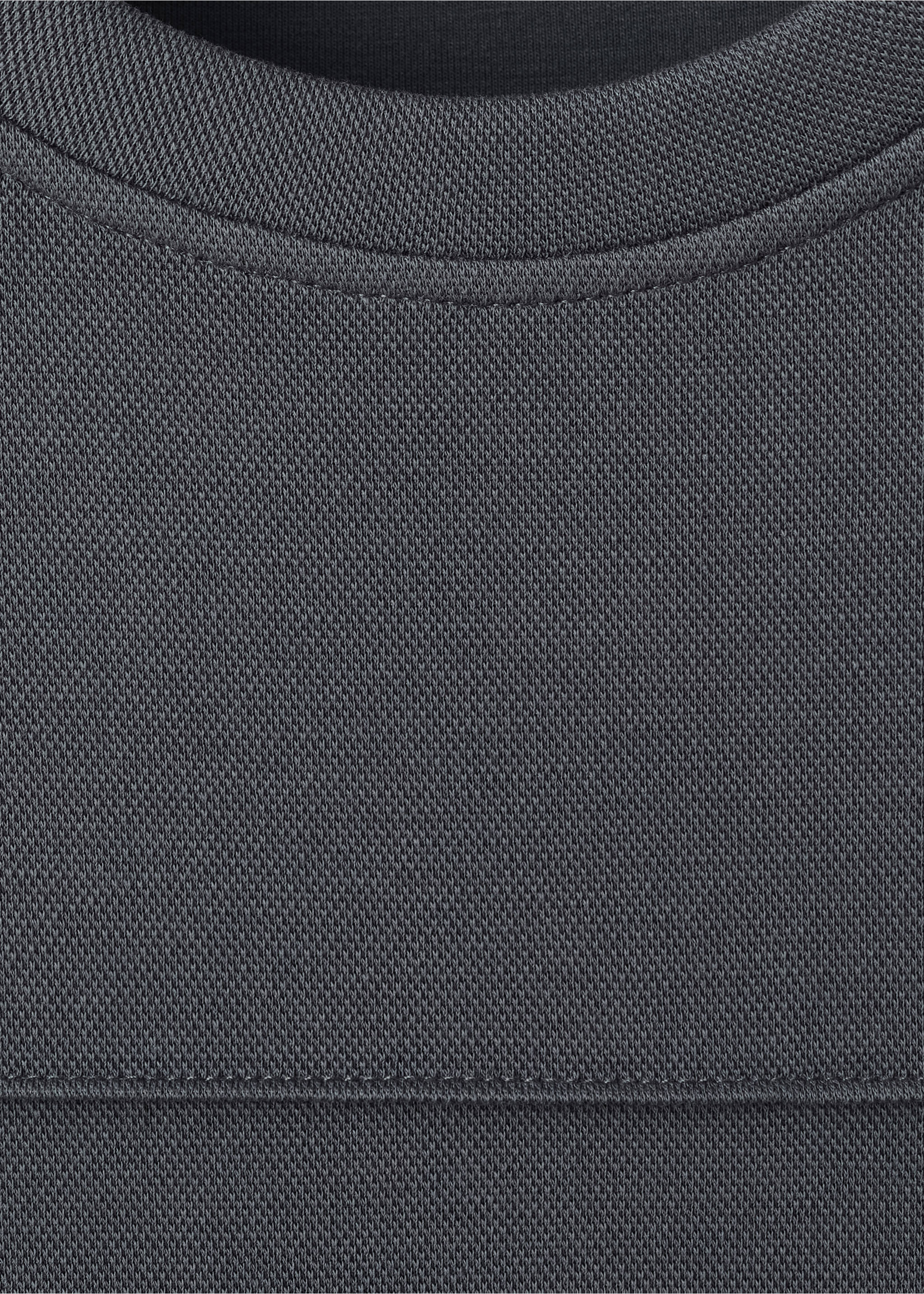 Dark grey sweatshirt detail focusing on the ribbed crew neckline., Blue. Ref: 27083315-00.