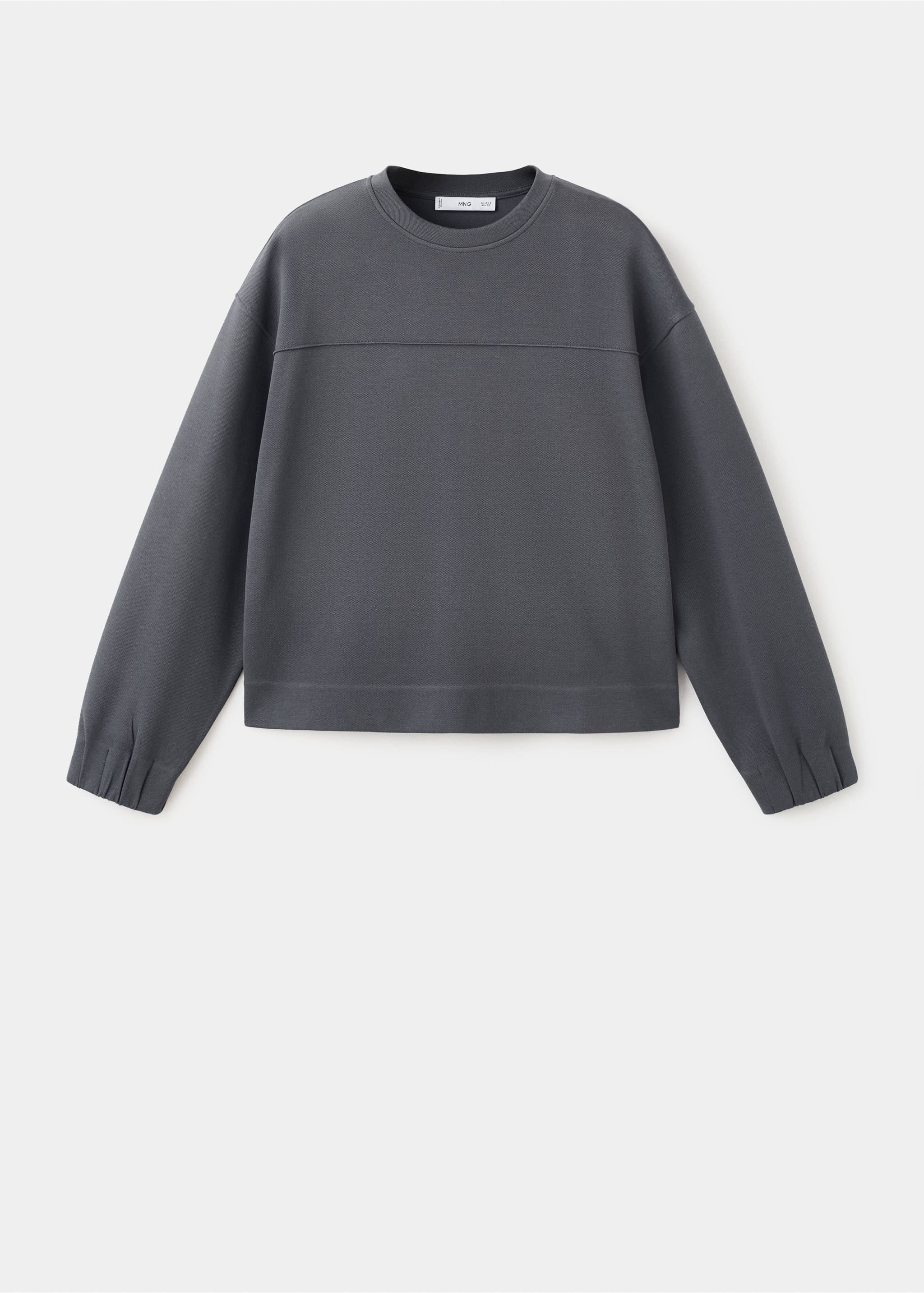 Dark grey relaxed-fit sweatshirt with a round neck and gathered cuffs., Blue. Ref: 27083315-00.