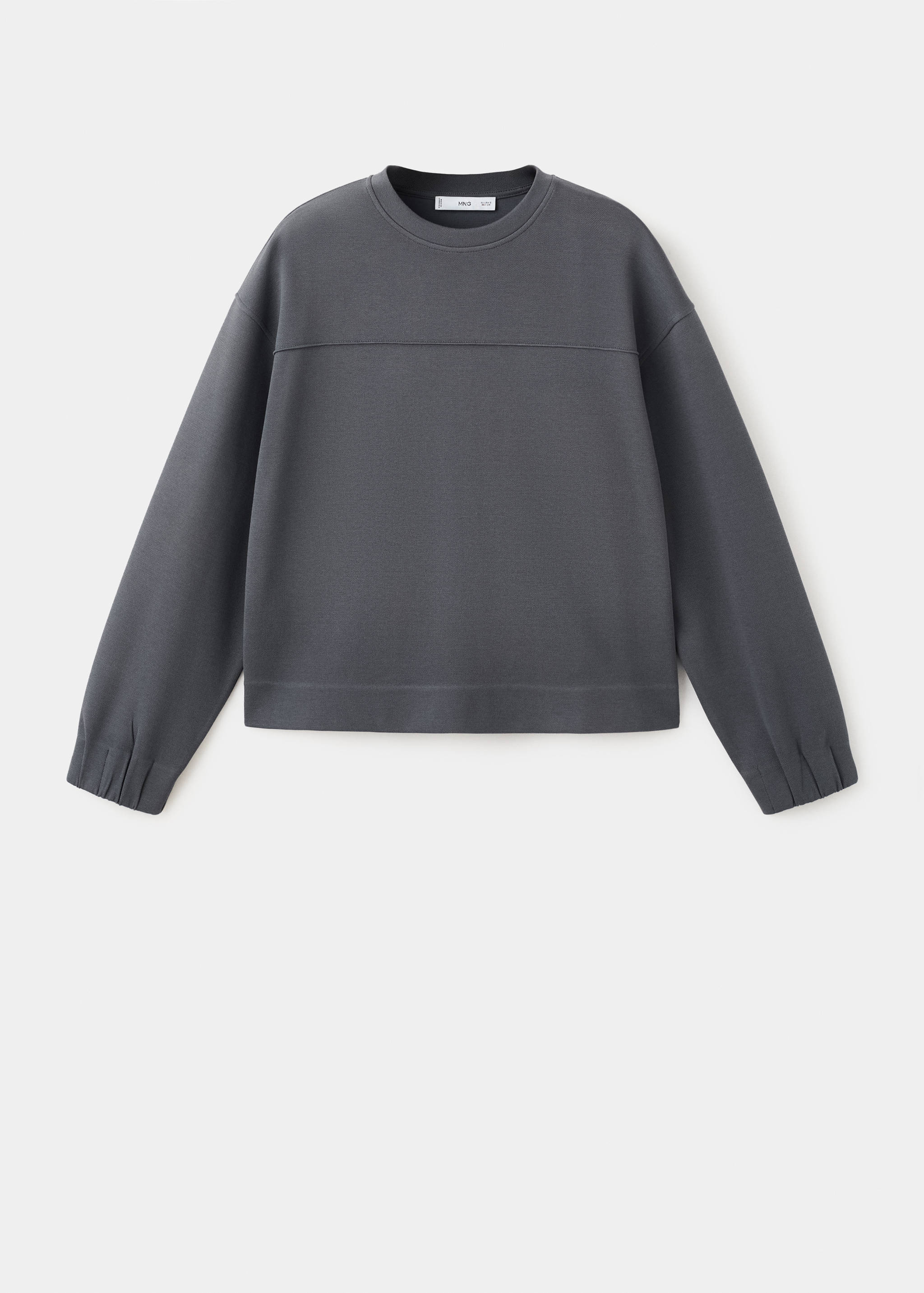 Dark grey relaxed-fit sweatshirt with a round neck and gathered cuffs.