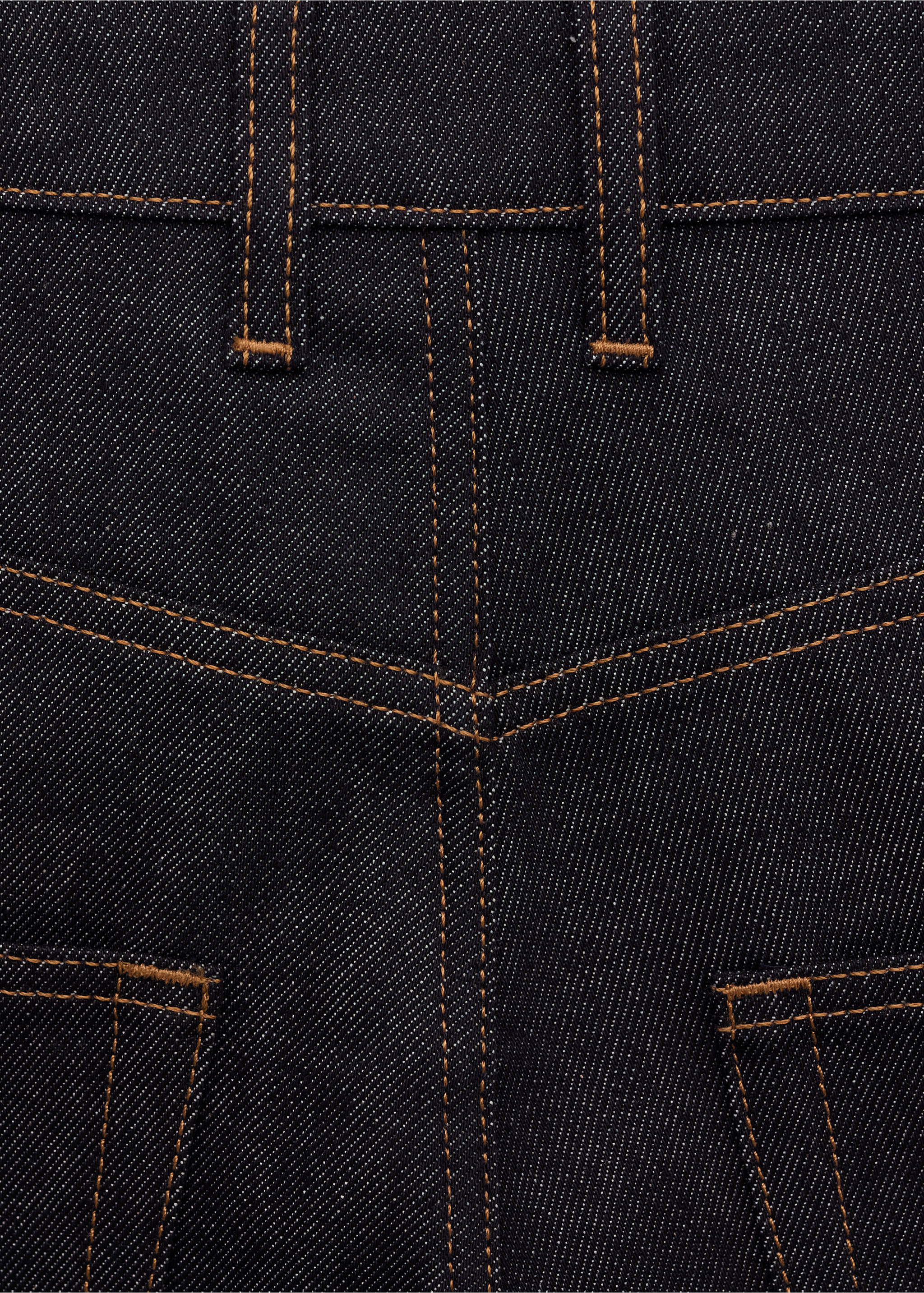 Dark blue denim fabric detail with contrast orange topstitching., Open Blue. Ref: 27084445-00.