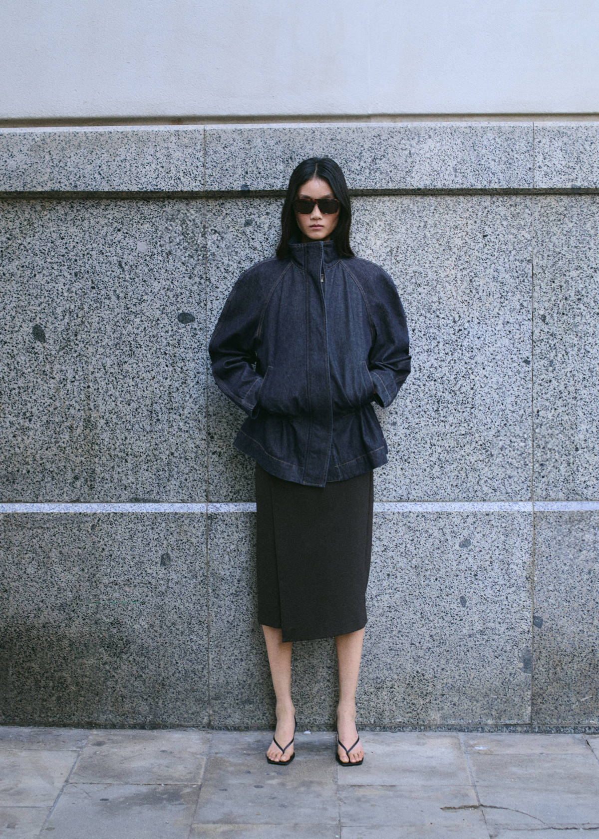 Drawstring waist denim parka