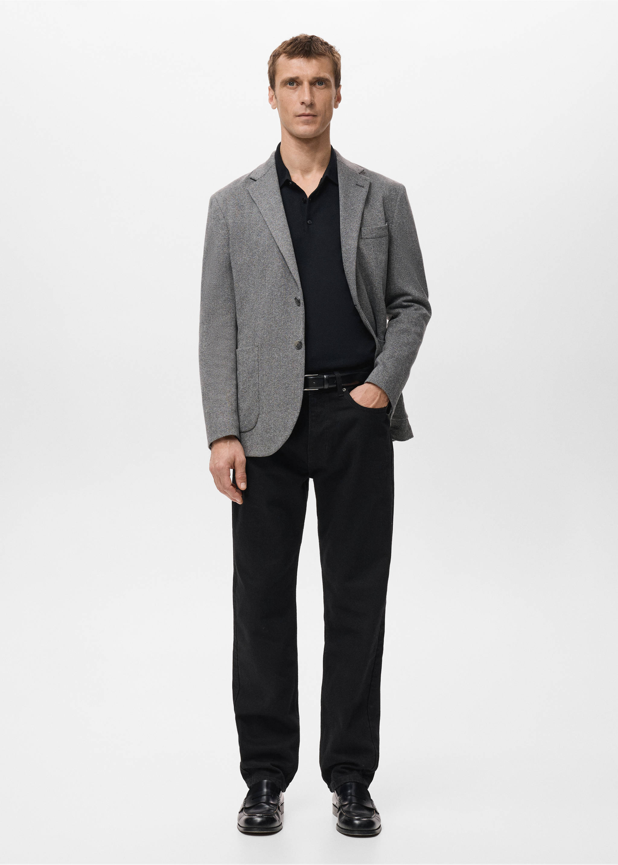 Σακάκι ψαροκόκαλο slim fit - Γενικό πλάνο, Γκρι. Ref: 27091221-00.
