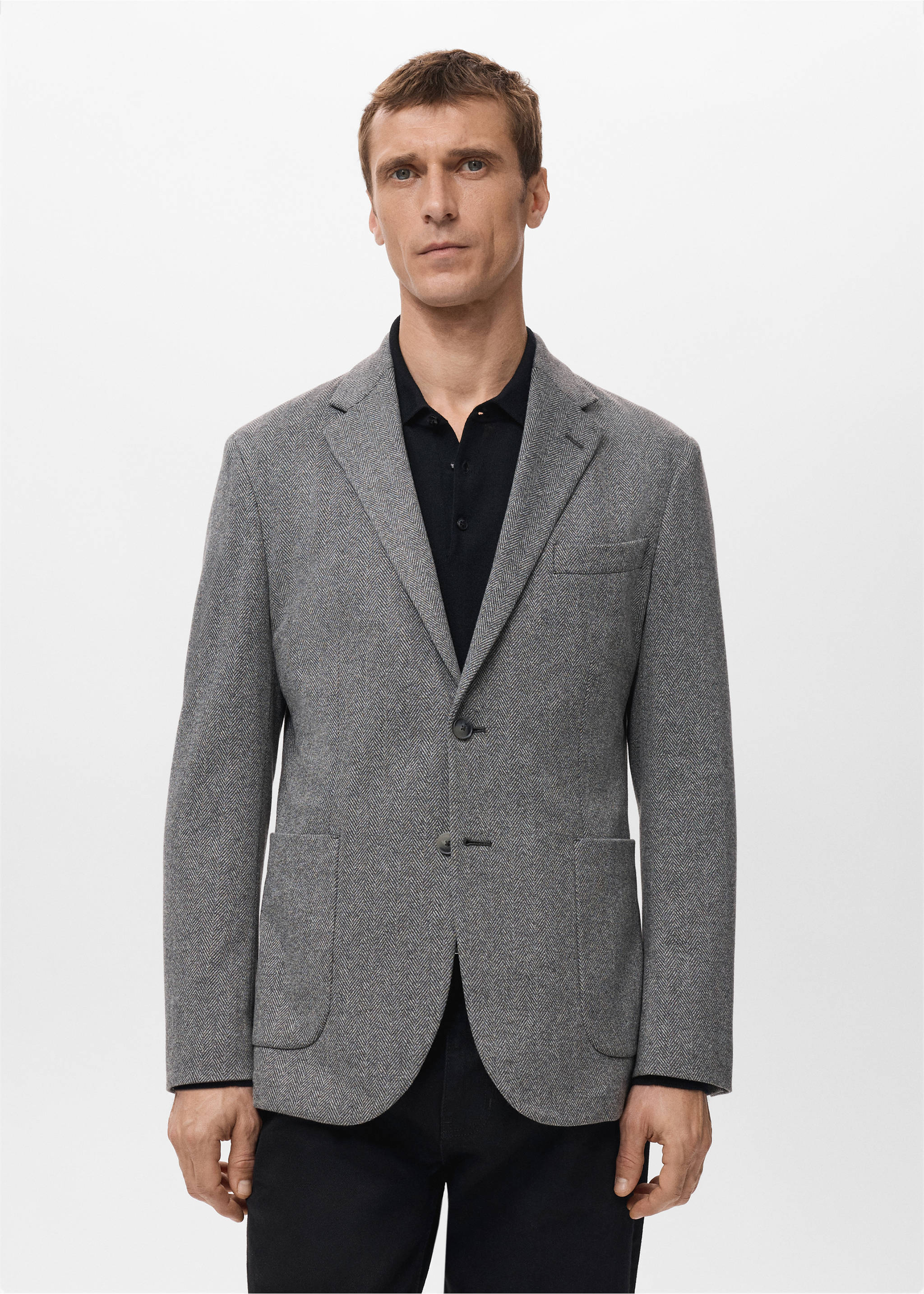 Σακάκι ψαροκόκαλο slim fit - Μεσαίο πλάνο, Γκρι. Ref: 27091221-00.