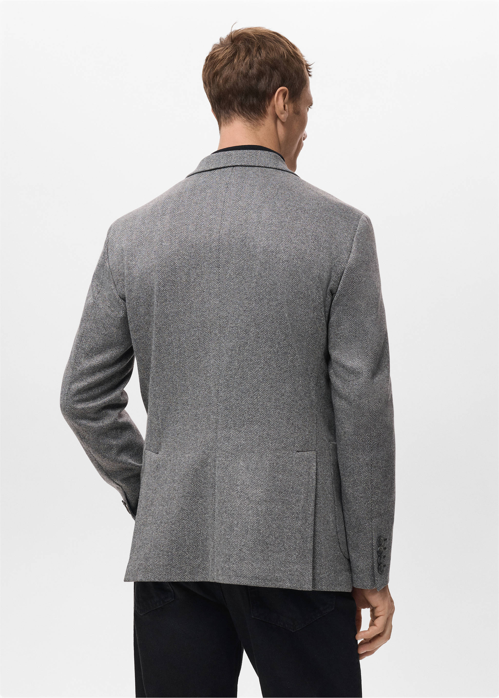 Σακάκι ψαροκόκαλο slim fit - Πίσω όψη προϊόντος, Γκρι. Ref: 27091221-00.