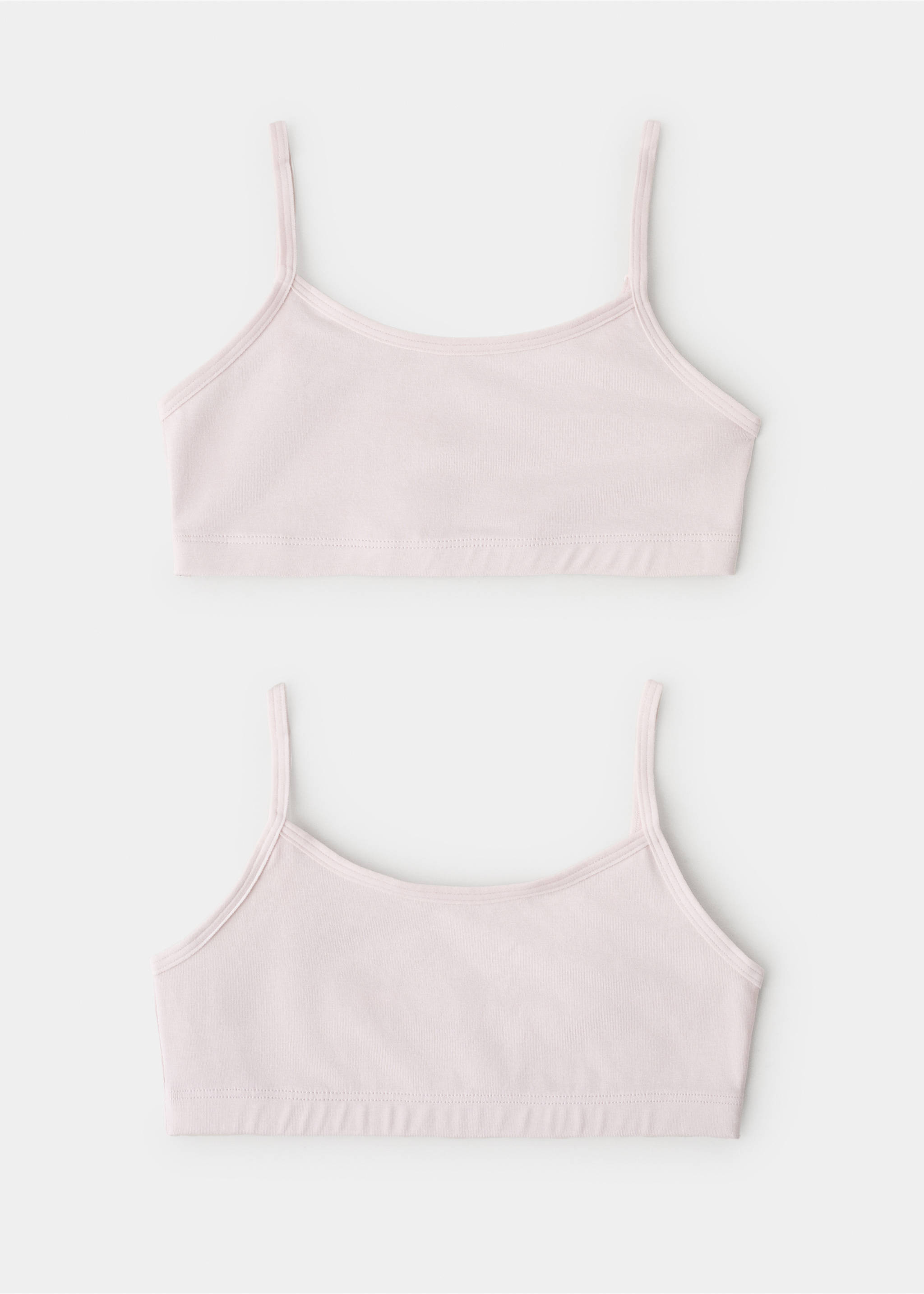 Pale pink bralettes, pack of two showing front and back views., Pink. Ref: 27091232-00.