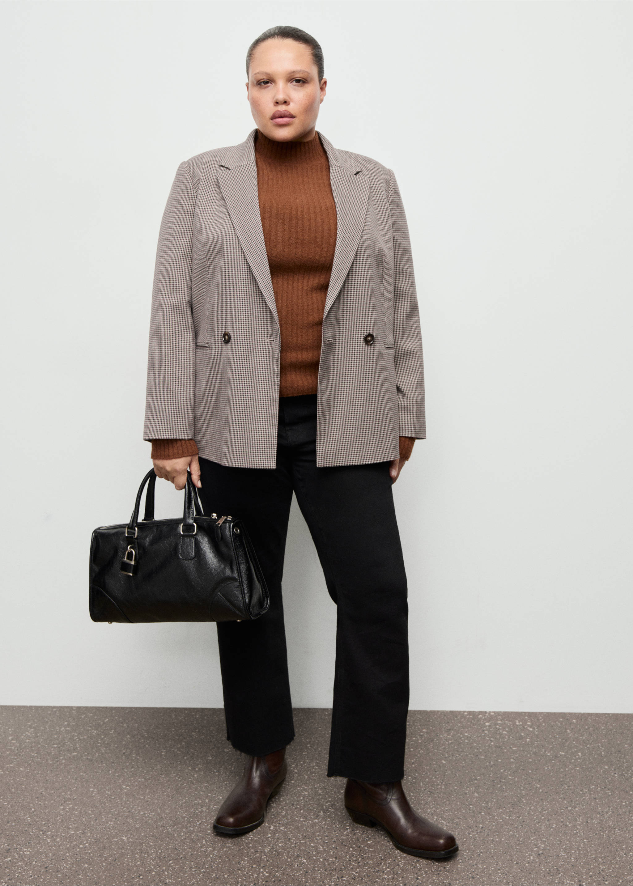 Houndstooth double-breasted blazer in beige and brown., Burgundy. Ref: 27091259-00.