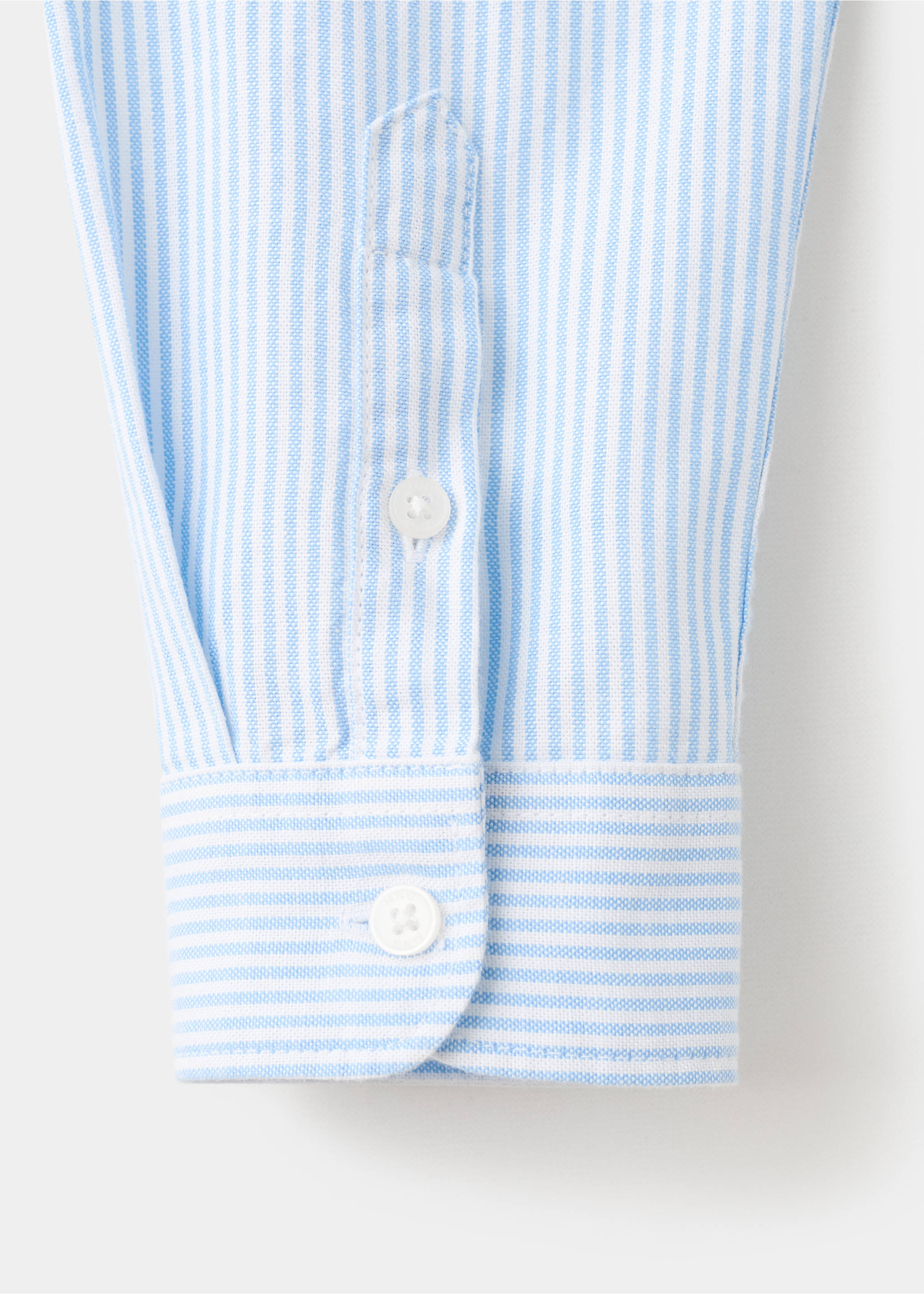 Blue and white striped kids' shirt fabric detail showing the buttoned cuff., Sky Blue. Ref: 27091265-00.