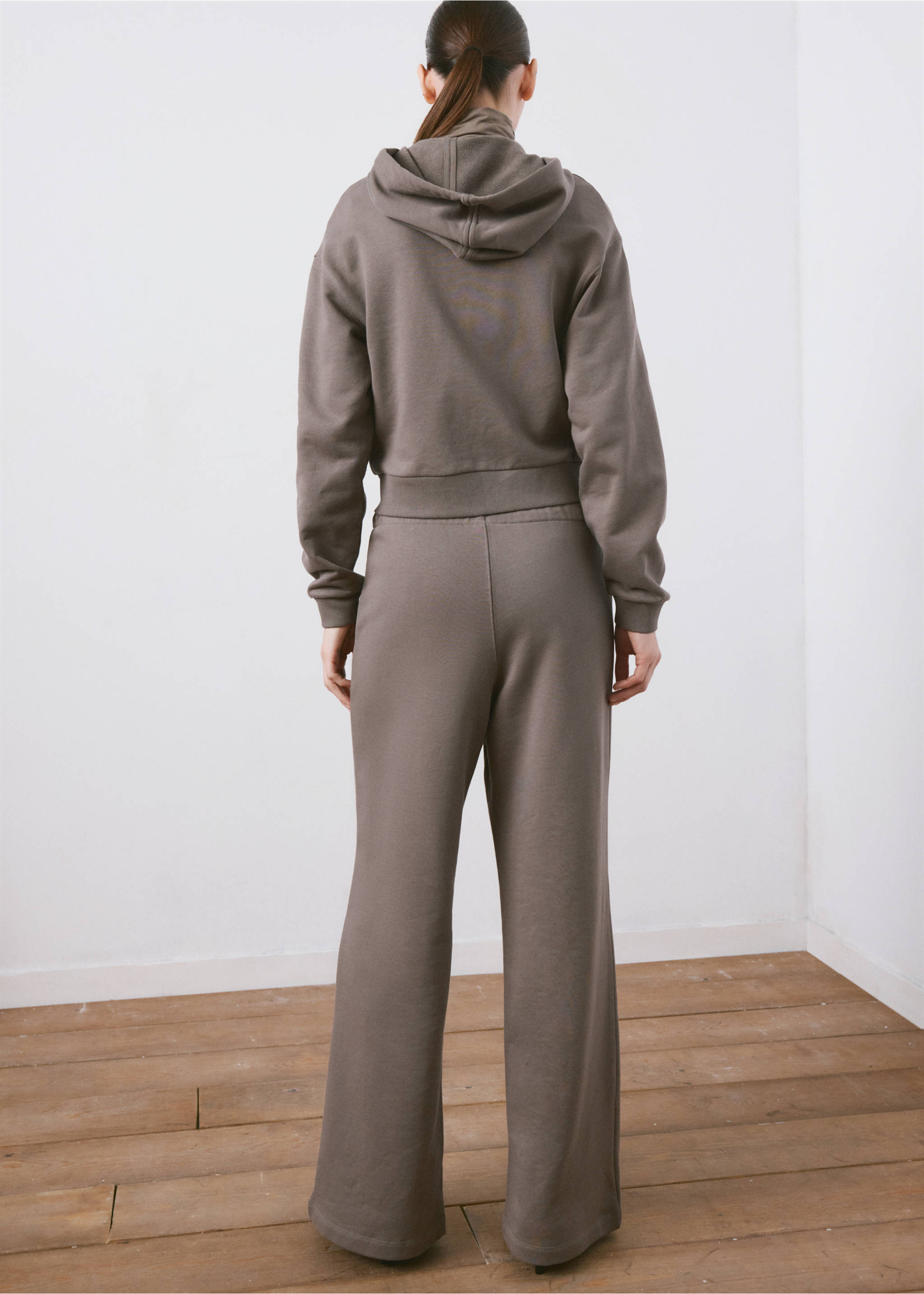 Taupe hooded sweatshirt, back view., Grey. Ref: 27093730-00.