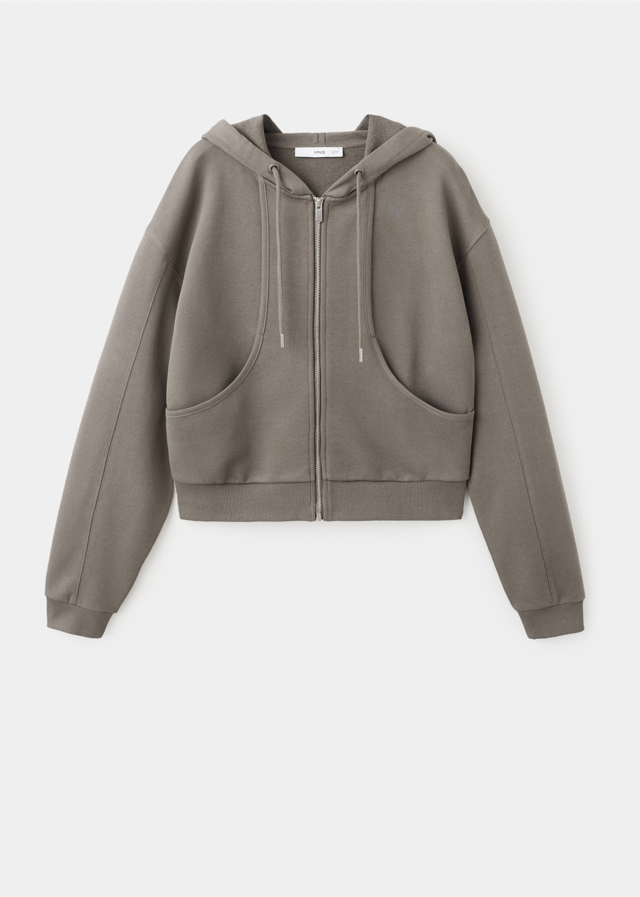 Khaki green zipped hoodie with front pockets and drawstrings., Grey. Ref: 27093730-00.