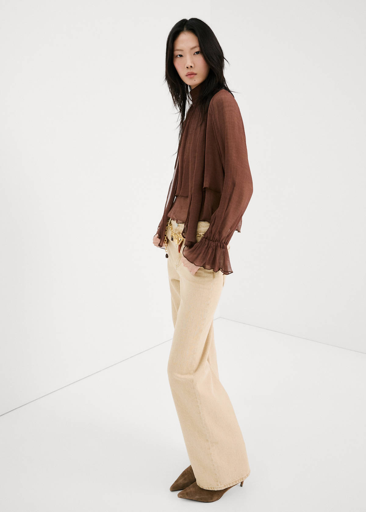 High-neck frilled blouse