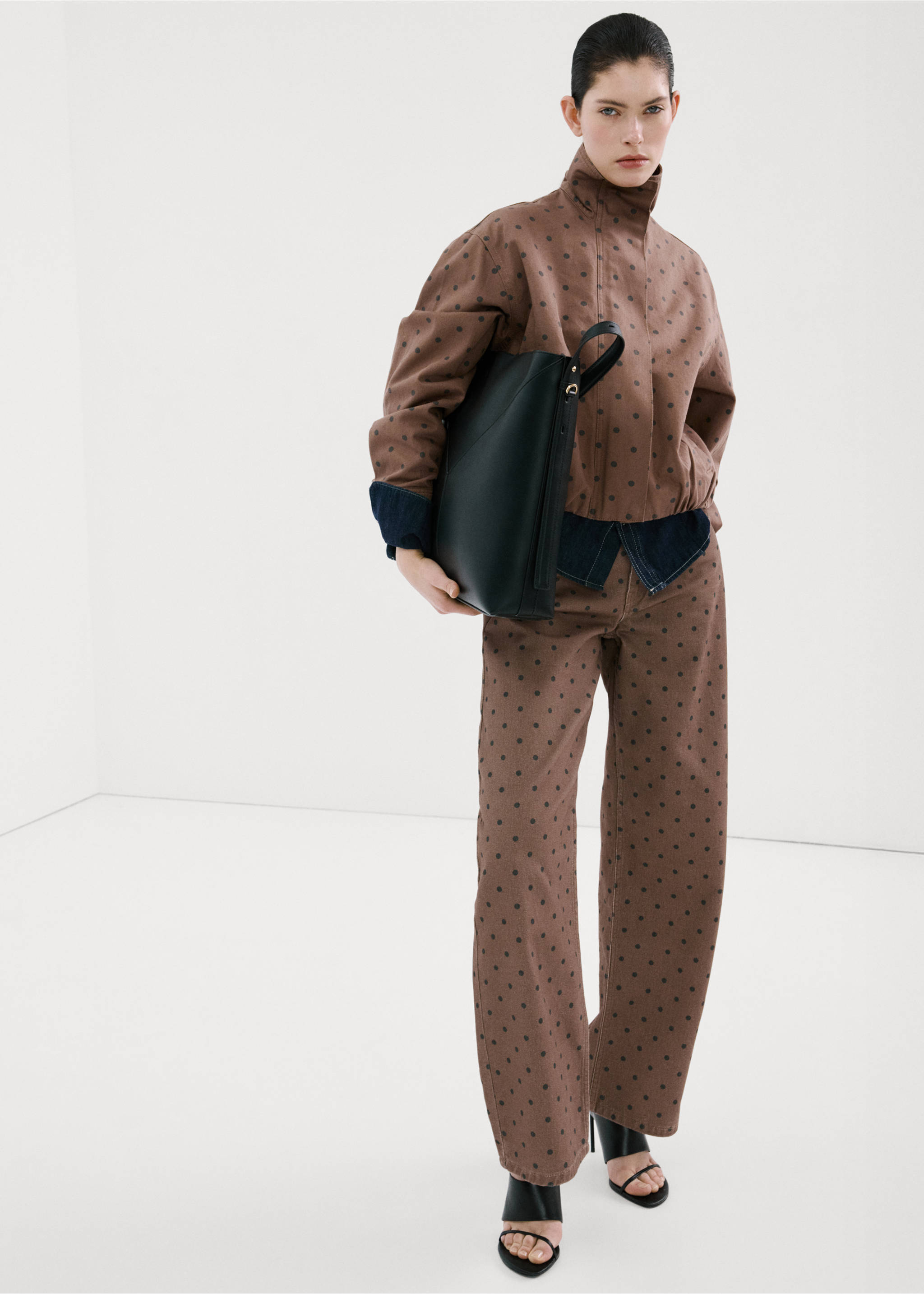 Denim bomber jacket with polka dots - General plane, Chocolate. Ref: 27094447-00.