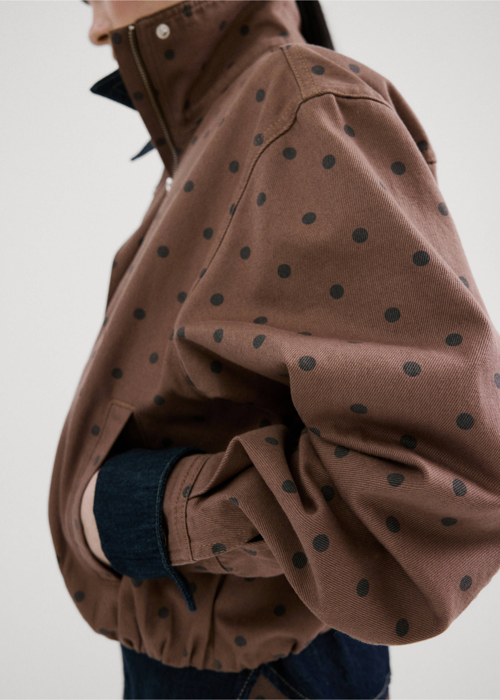 Denim bomber jacket with polka dots - Medium plane, Chocolate. Ref: 27094447-00.