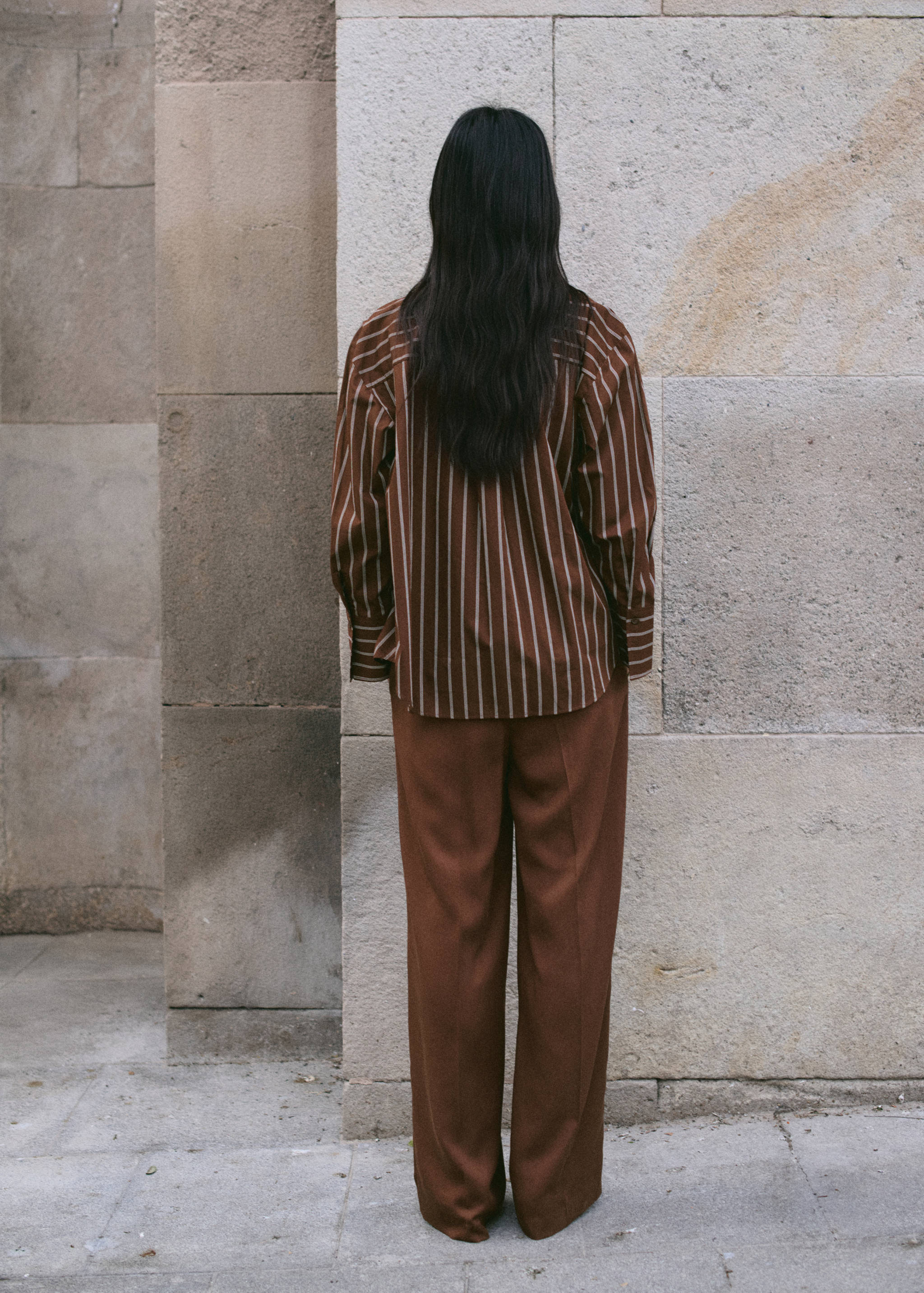 Pantalon en lyocell taille combinée à rayures - Verso de l’article