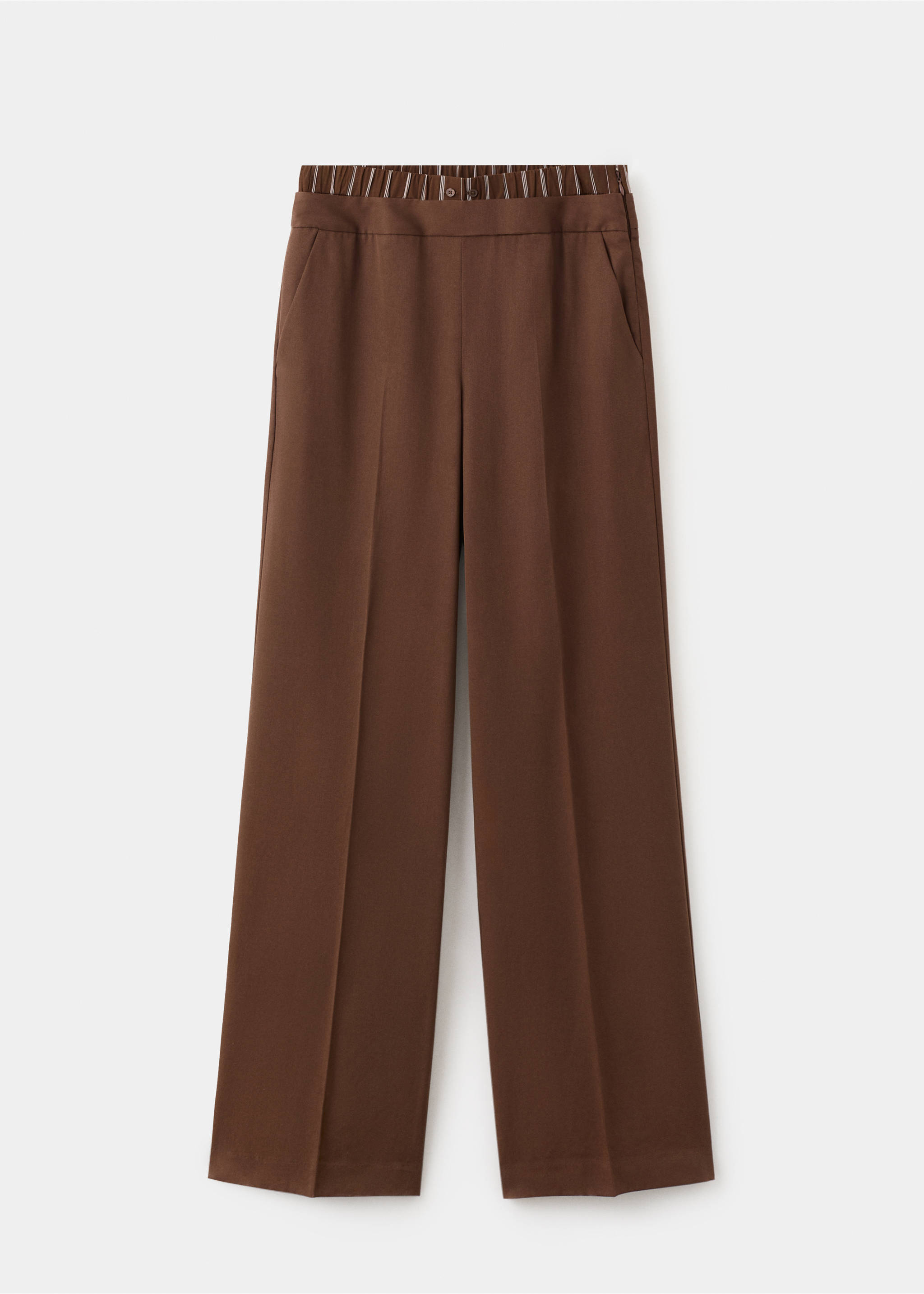 Pantalon en lyocell taille combinée à rayures - Article sans modèle, Marron. Ref: 27095164-00.