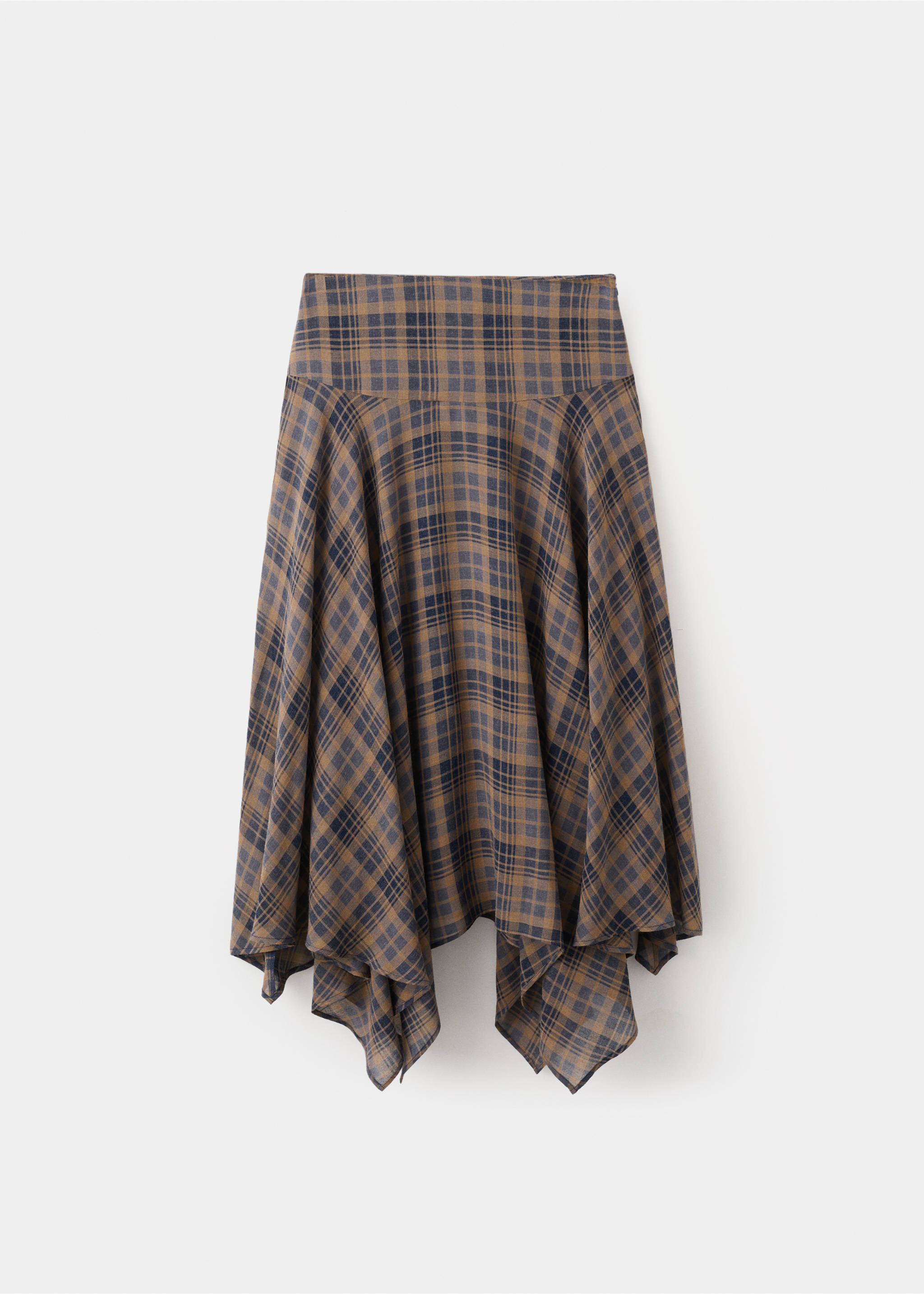 Checked asymmetric skirt - Article without model, Brown. Ref: 27096361-00.