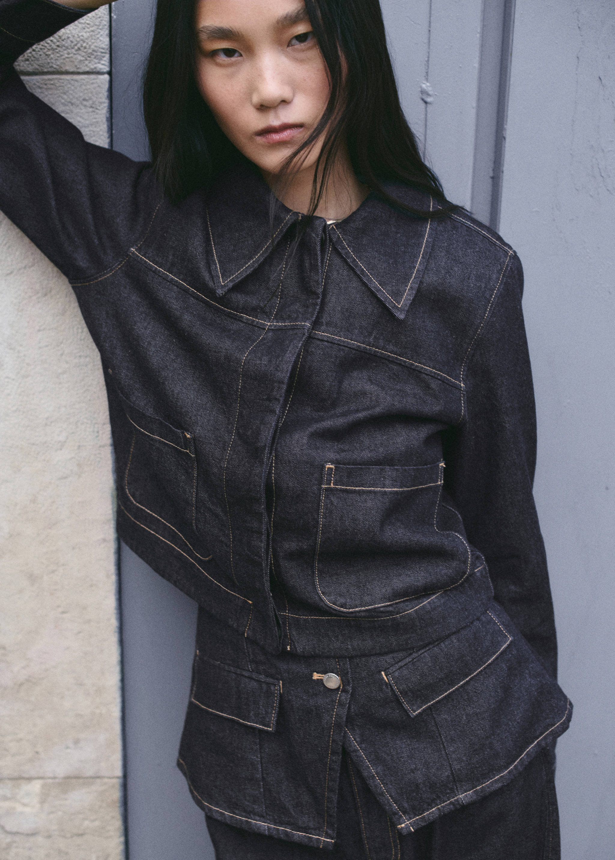 Veste denim poches - Plan moyen