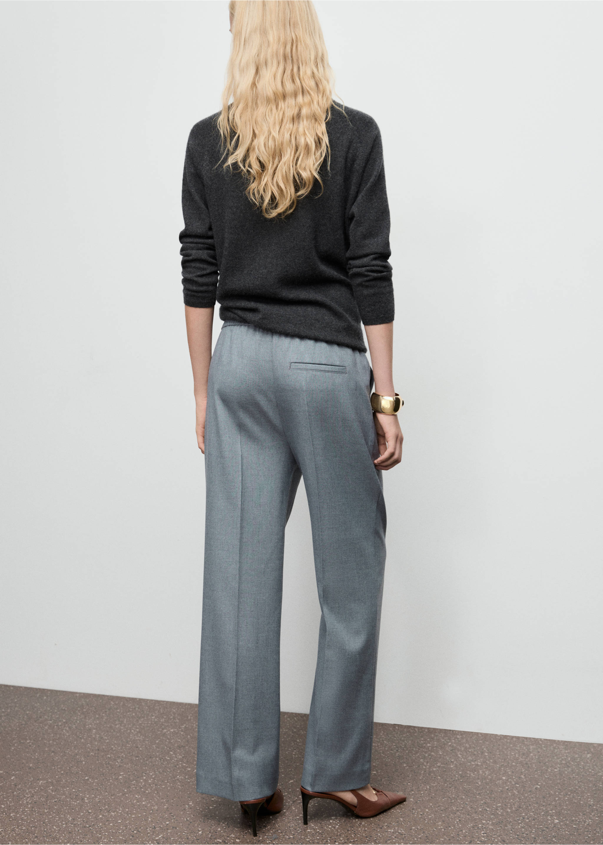 Wide leg trousers with elastic waist - Reverse of the article, Grey. Ref: 27111574-00.