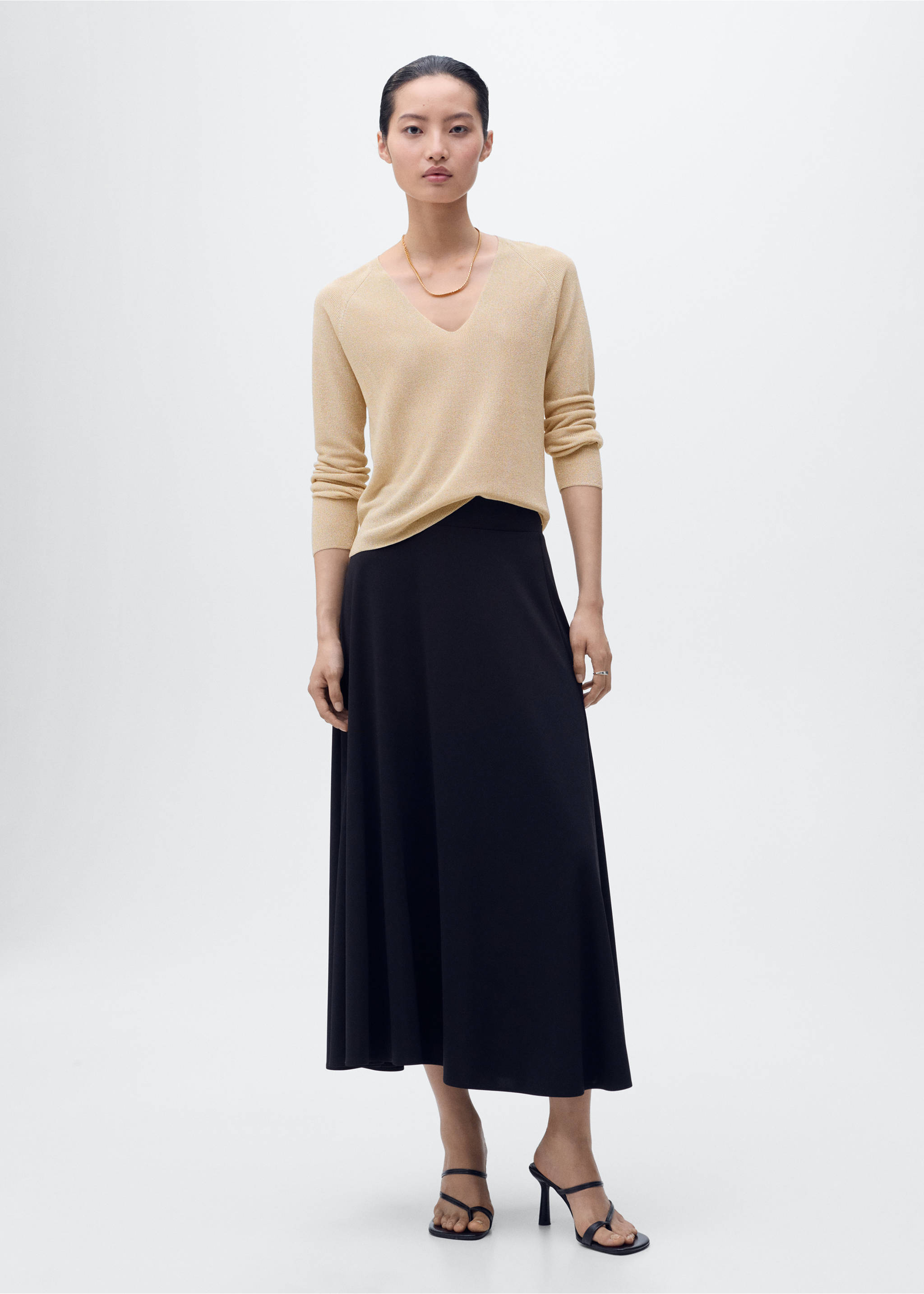 V-neck lurex sweater - General plane, Gold. Ref: 27911287-00.