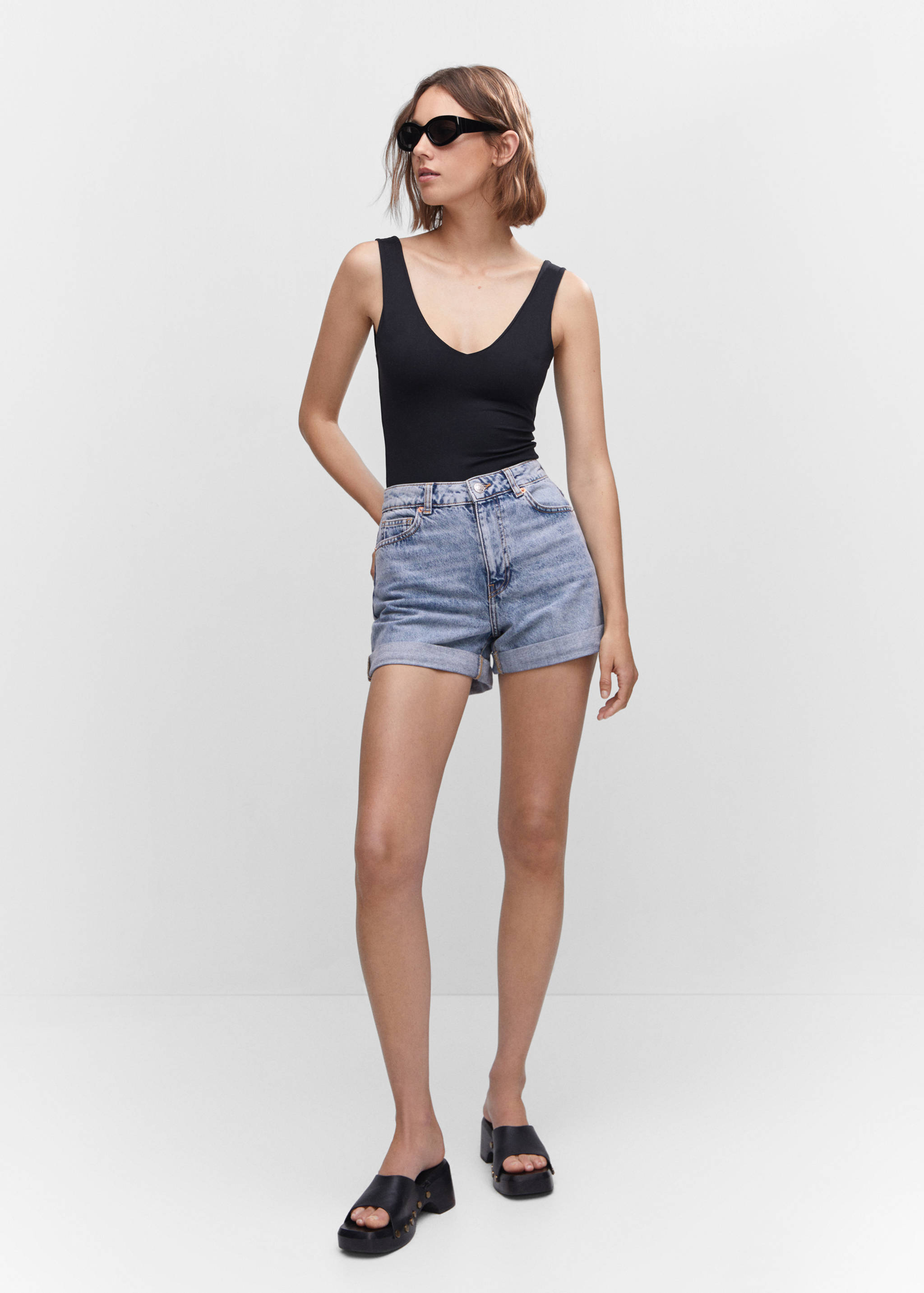 Mom-fit denim shorts - General plane