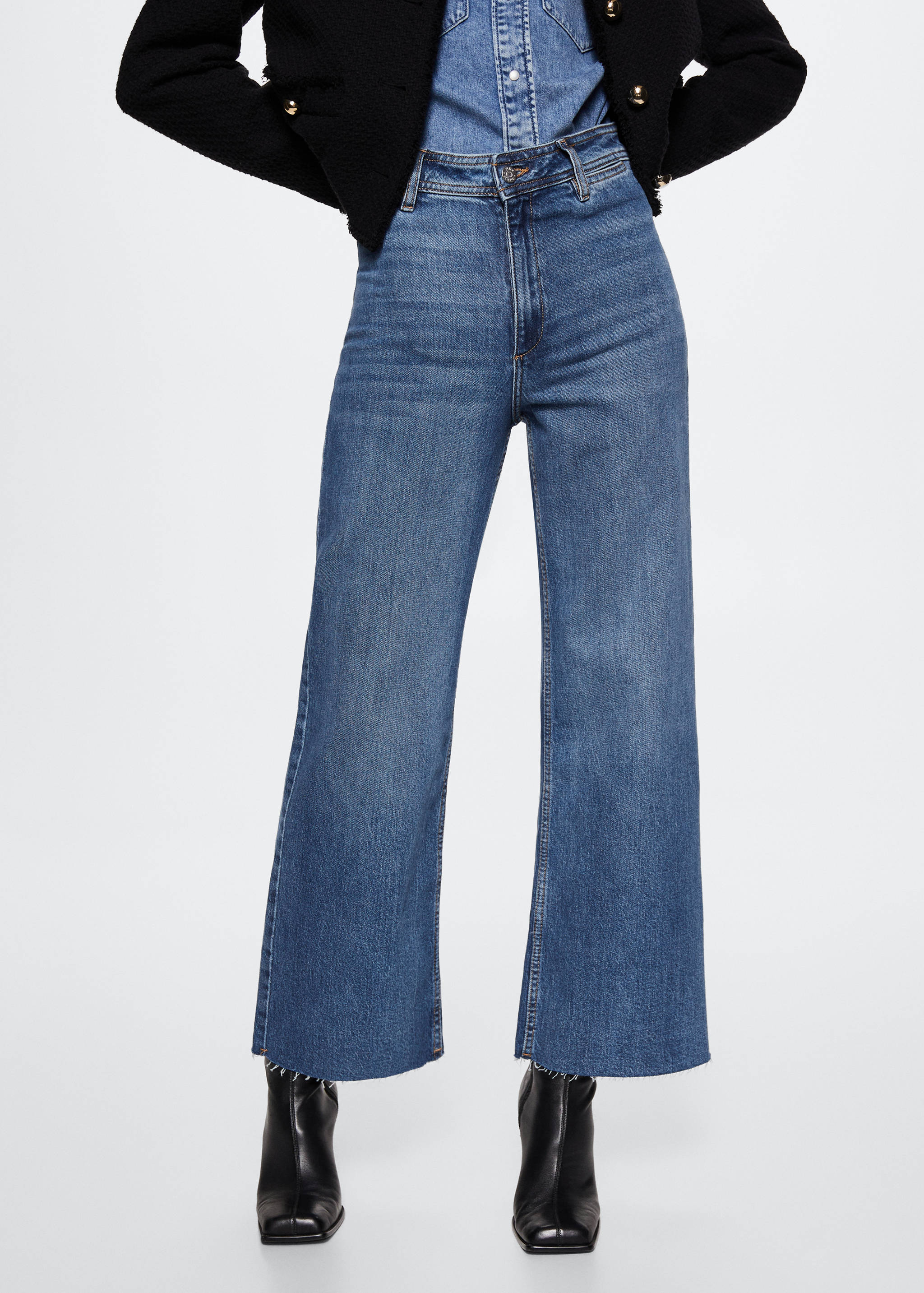 Jeans culotte tiro alto - Plano medio