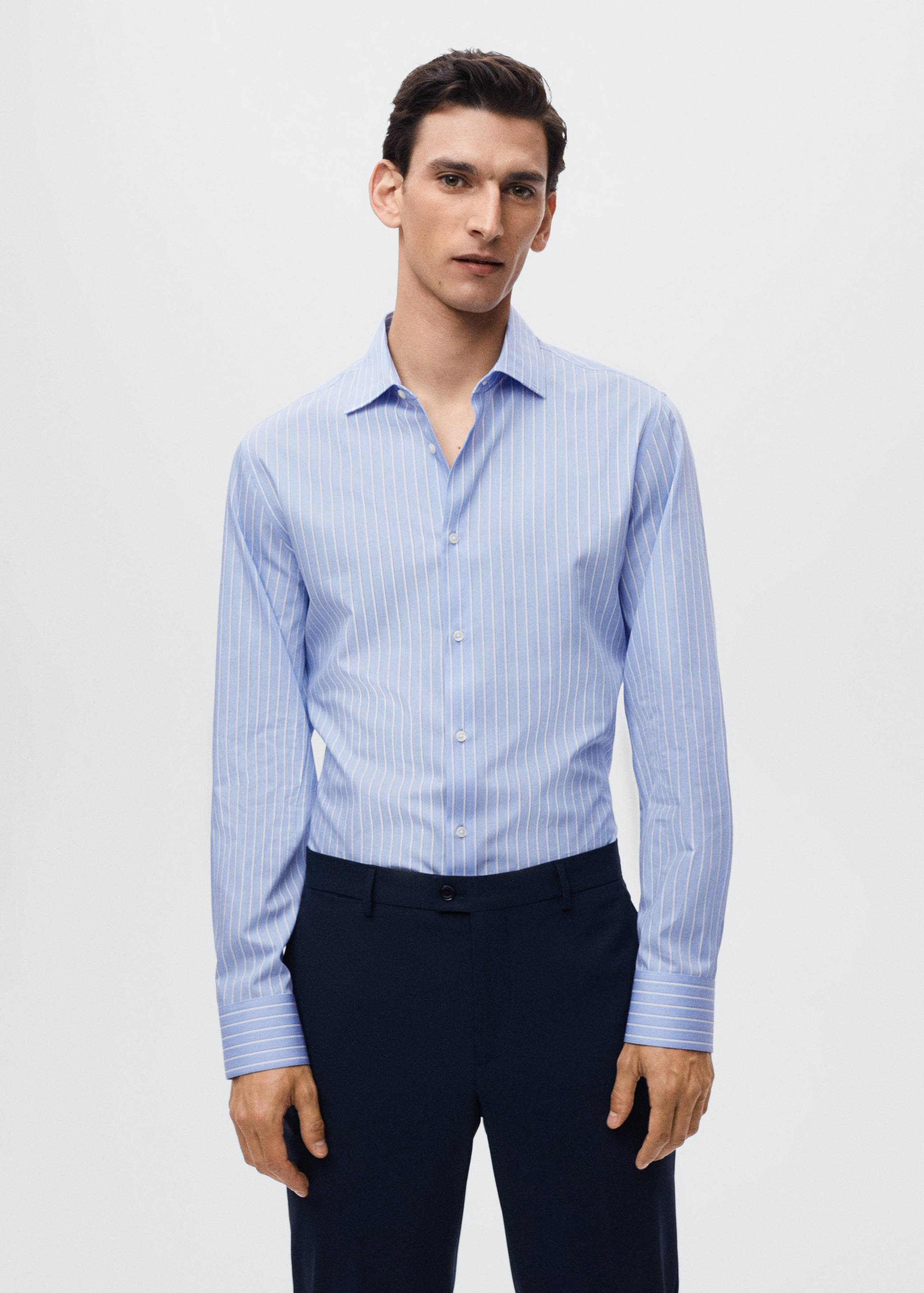 Chemise costume slim fit coton rayures - Plan moyen