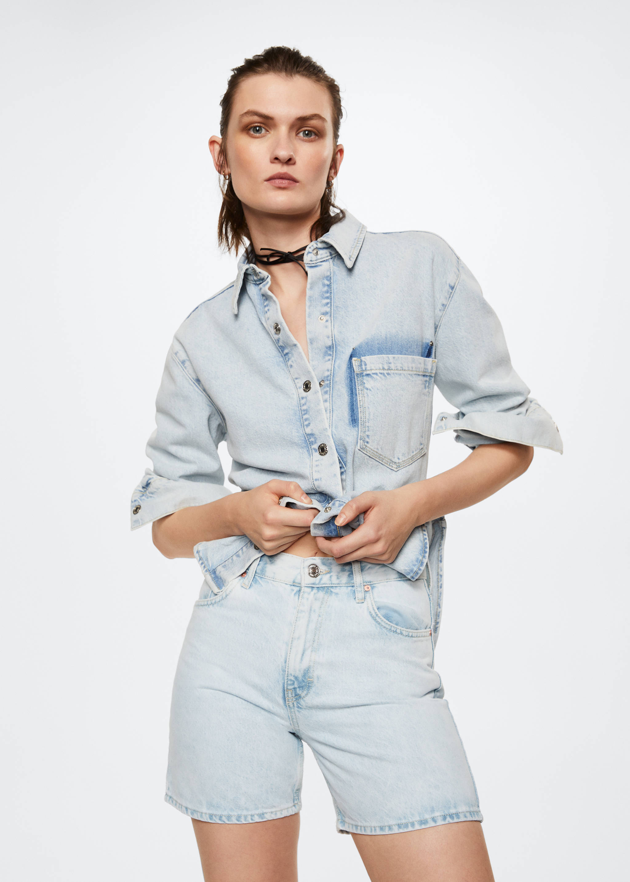 Straight denim shorts - Medium plane