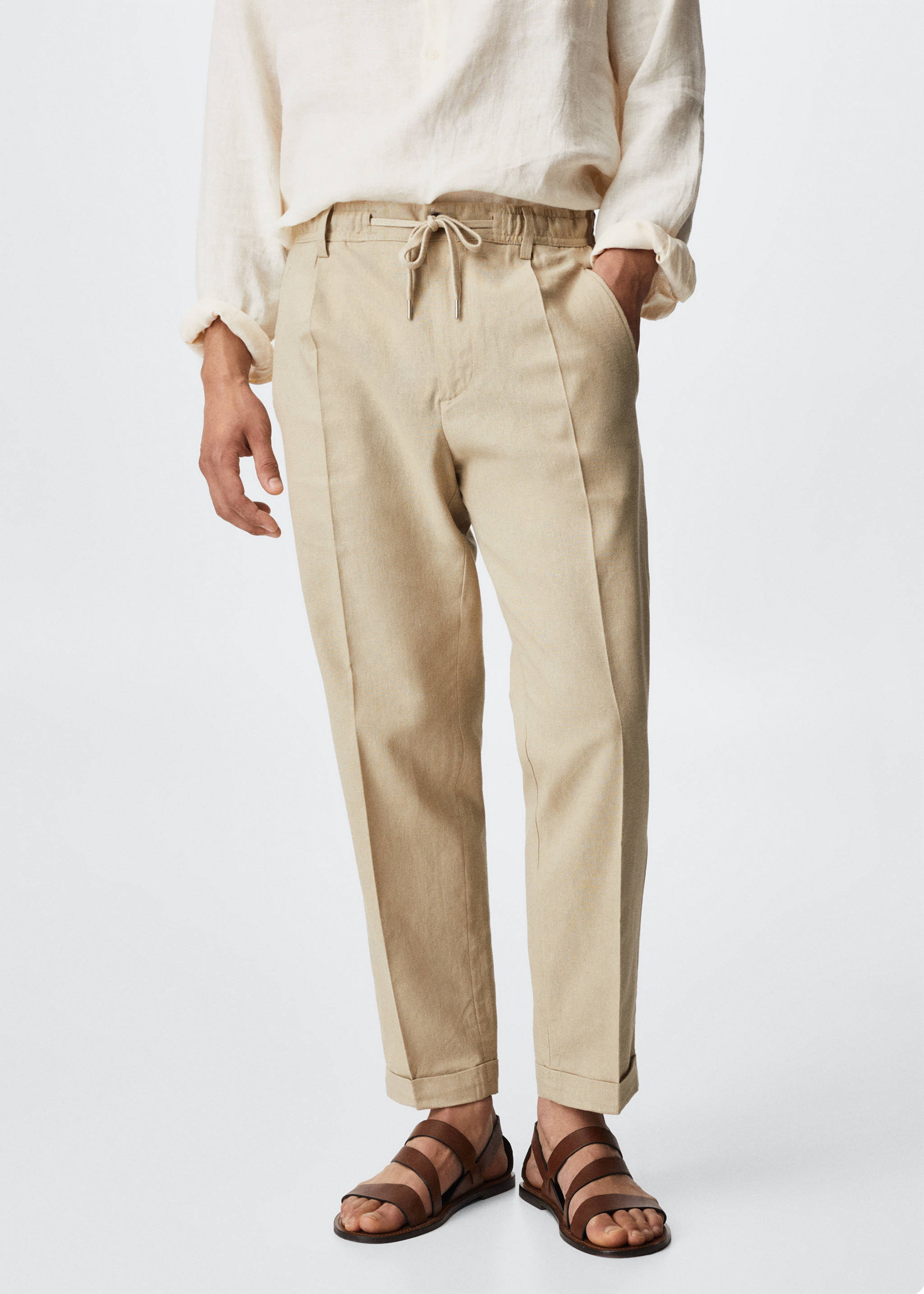 Lněné kalhoty relax fit - Náhled ve středové rovině