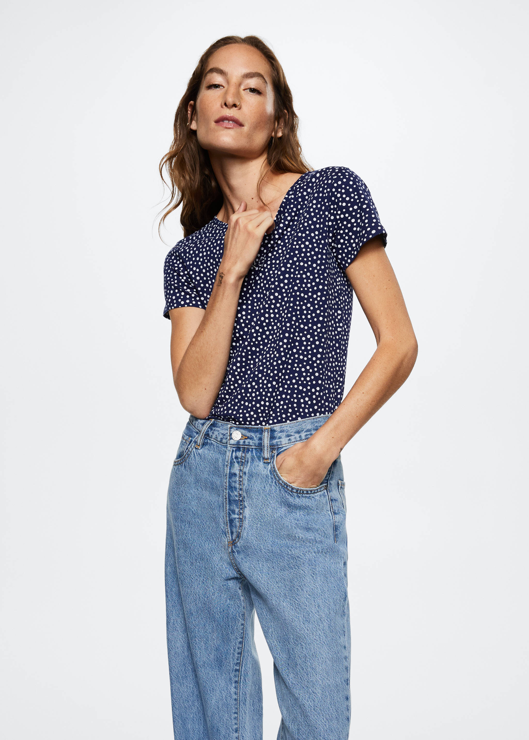 Bedrucktes Baumwoll-T-Shirt - Mittlere Ansicht