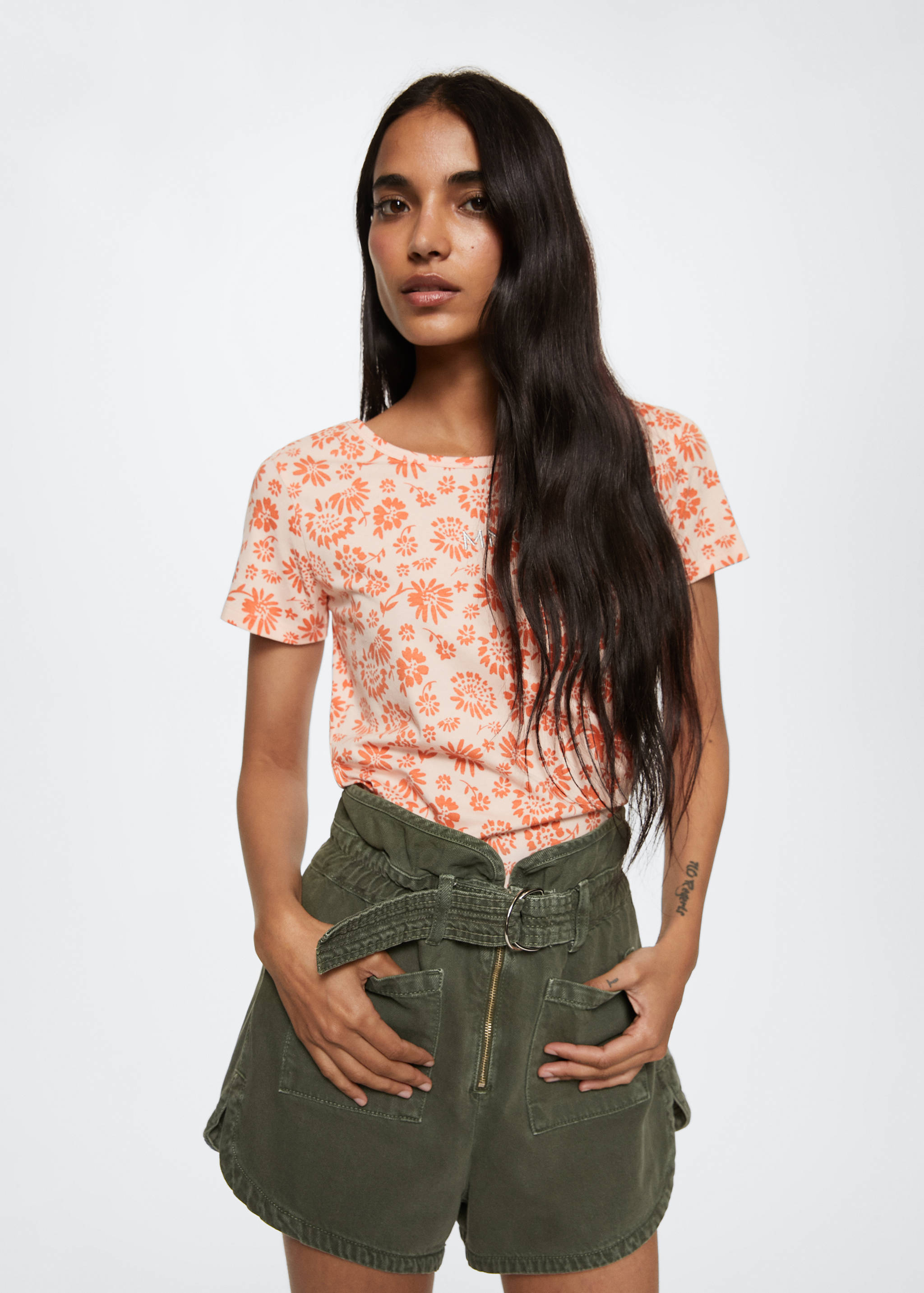 Bedrucktes Baumwoll-T-Shirt - Mittlere Ansicht