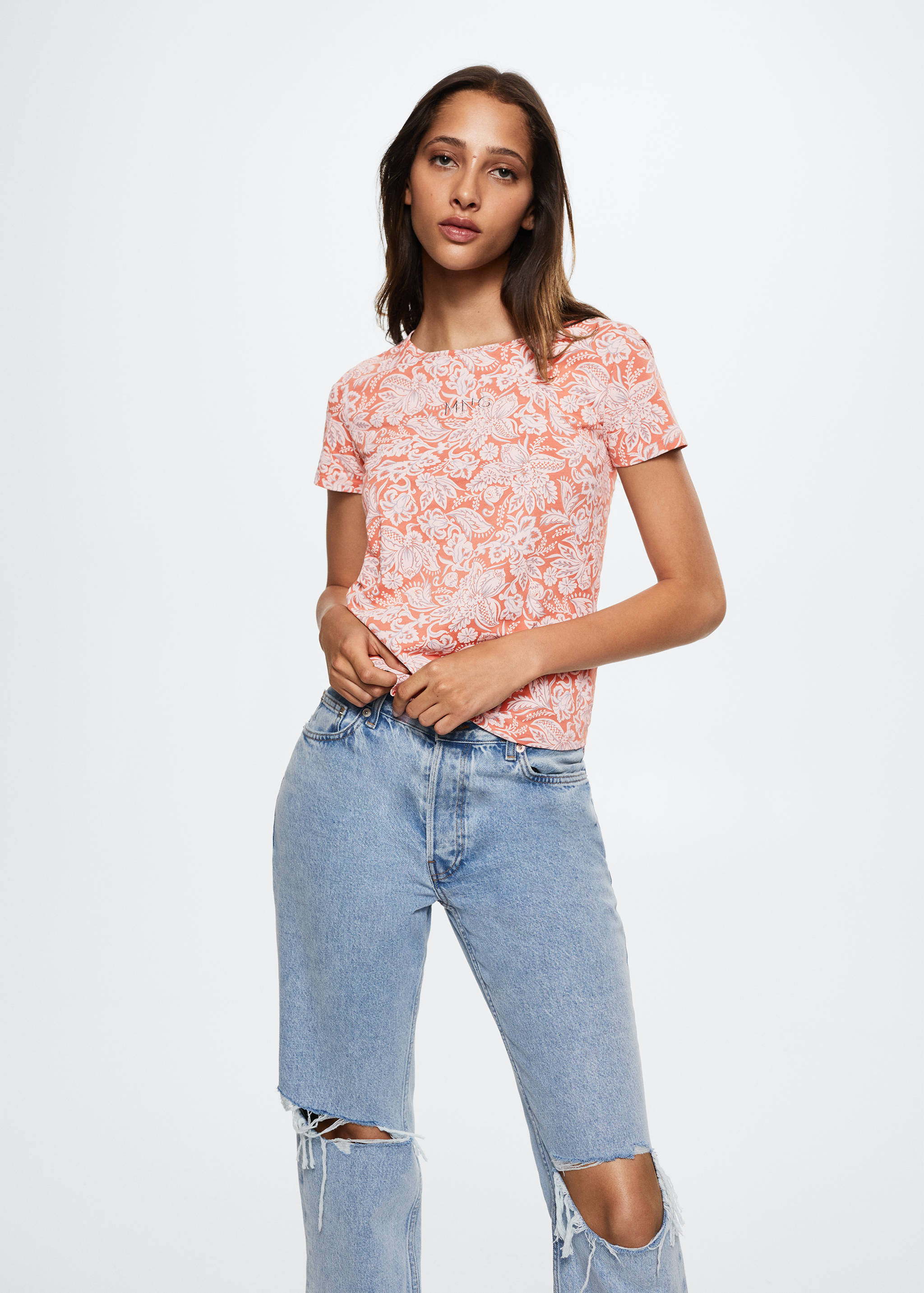 Bedrucktes Baumwoll-T-Shirt - Mittlere Ansicht