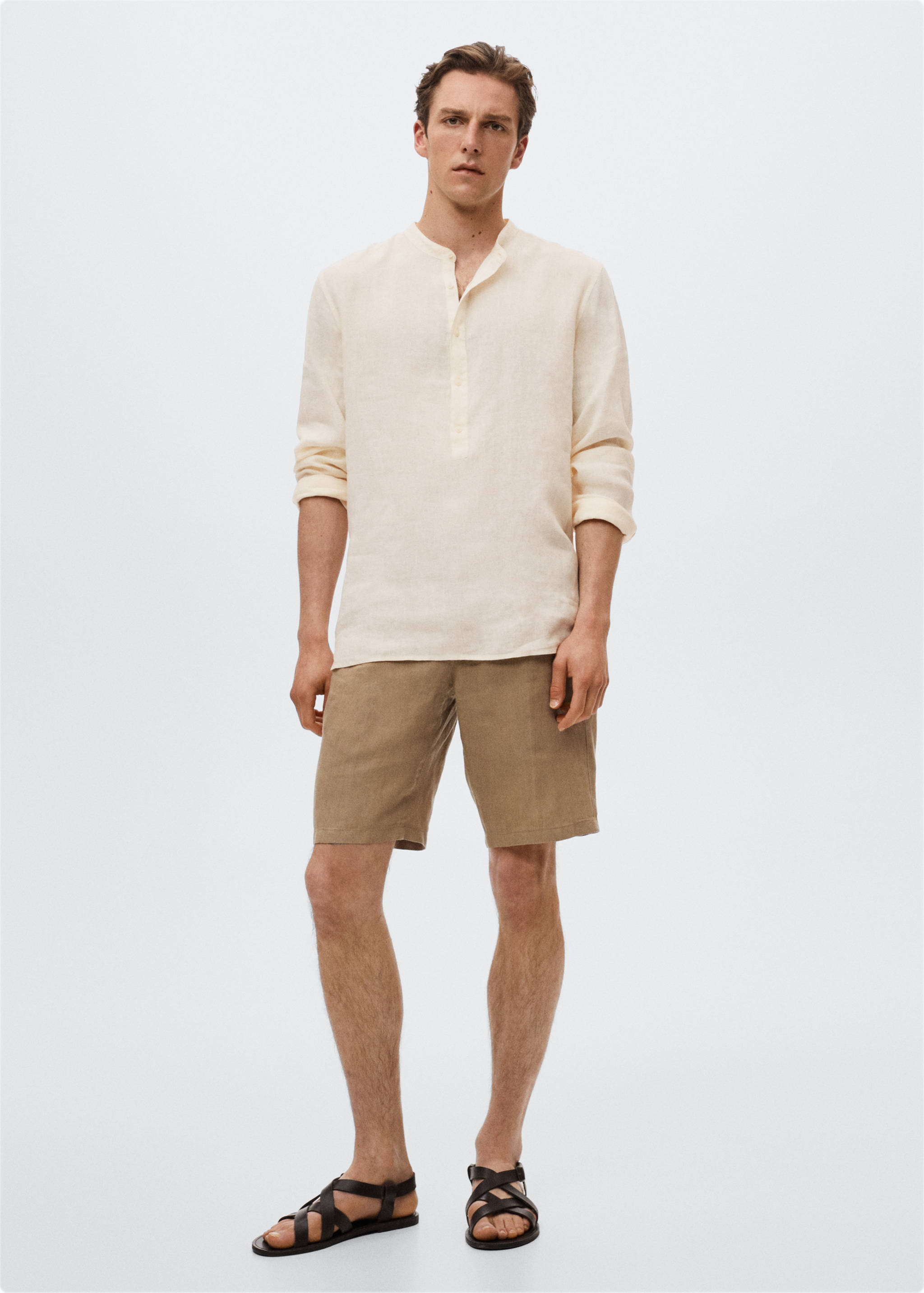 Regular-fit Mao-collar linen shirt - General plane