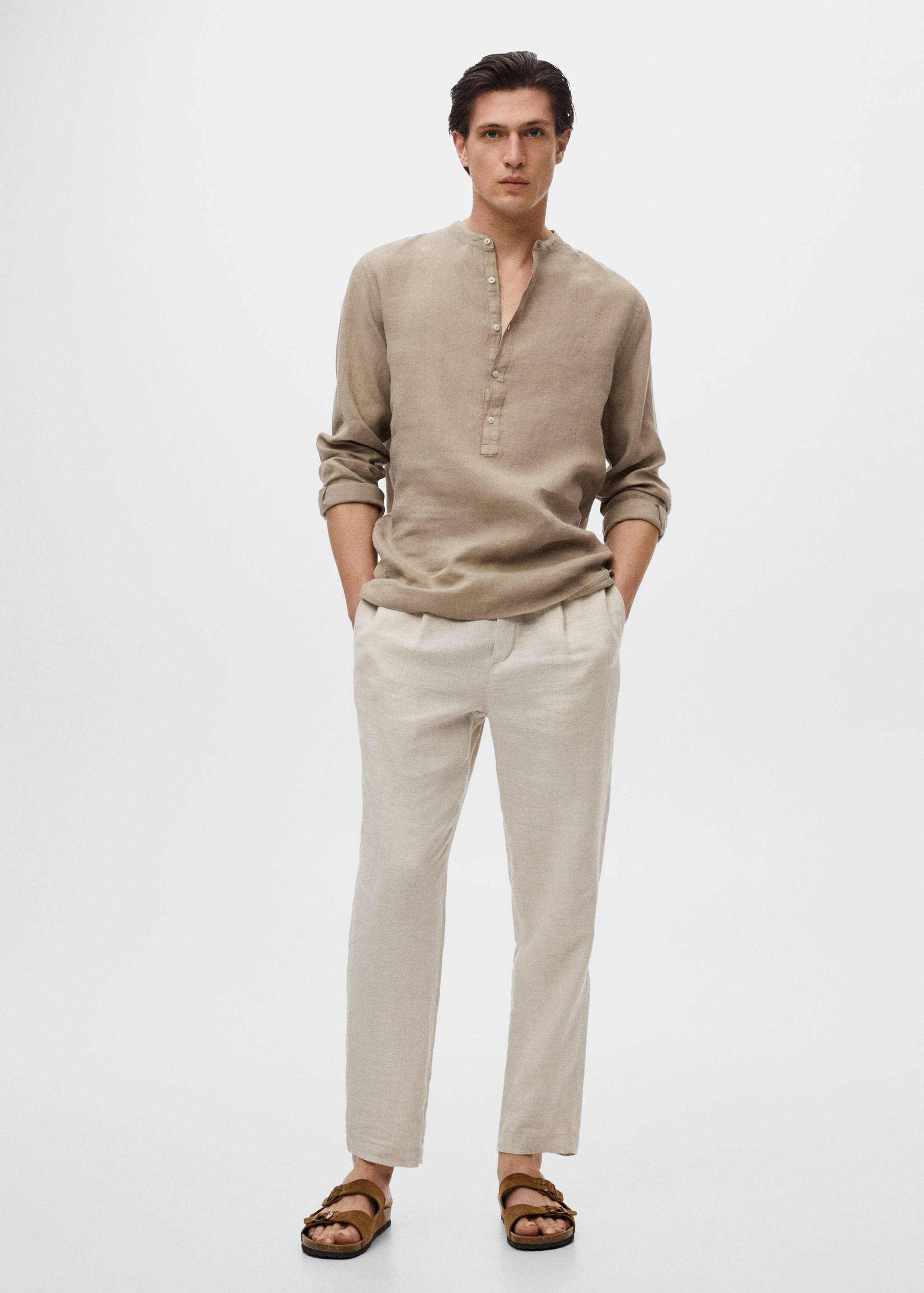 Regular-fit Mao-collar linen shirt - General plane