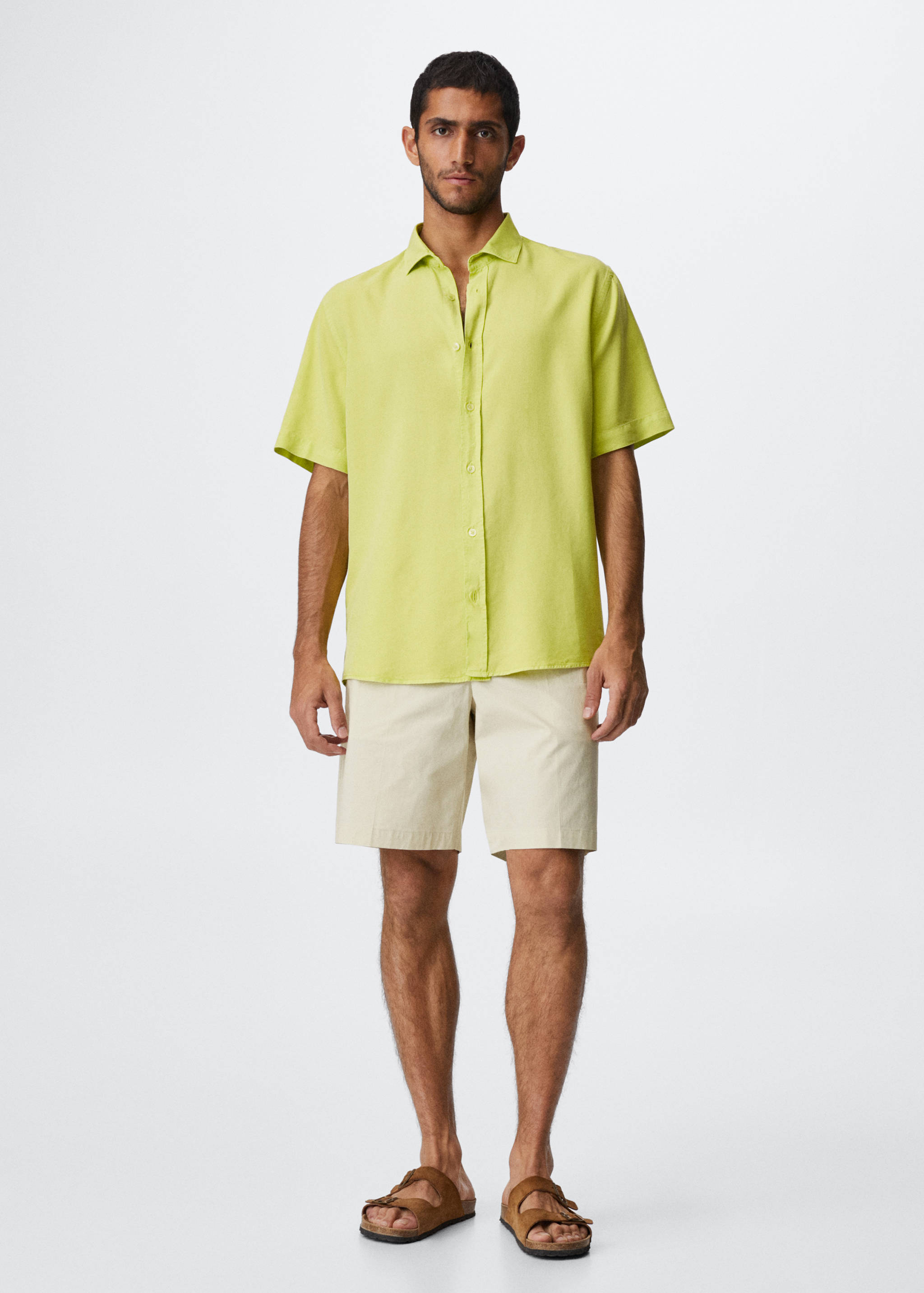 Cotton pleated Bermuda shorts - General plane