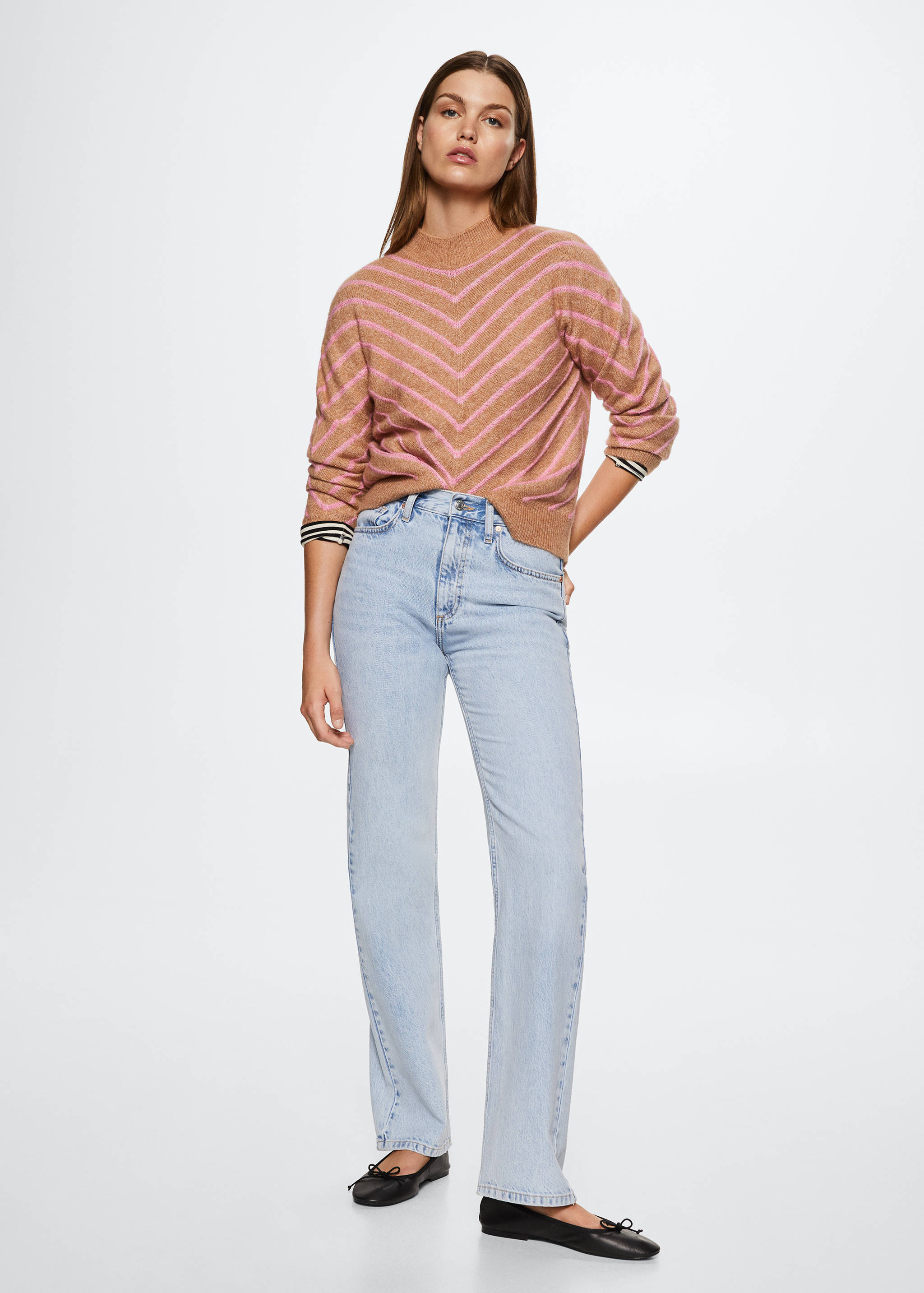 Gestreifter Pullover mit halbhohem Kragen - Allgemeine Ansicht