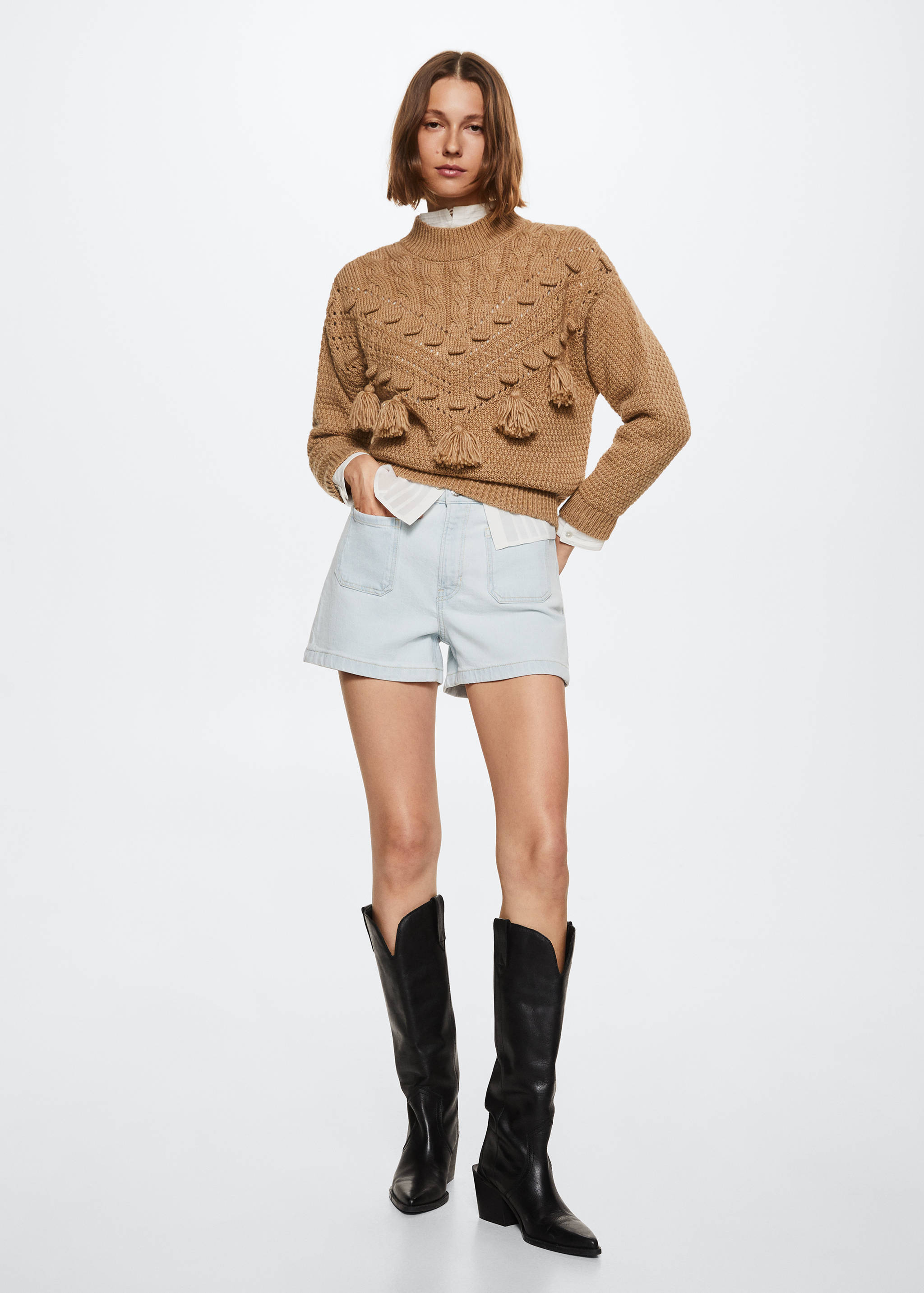 Openwork pompoms knit sweater - General plane