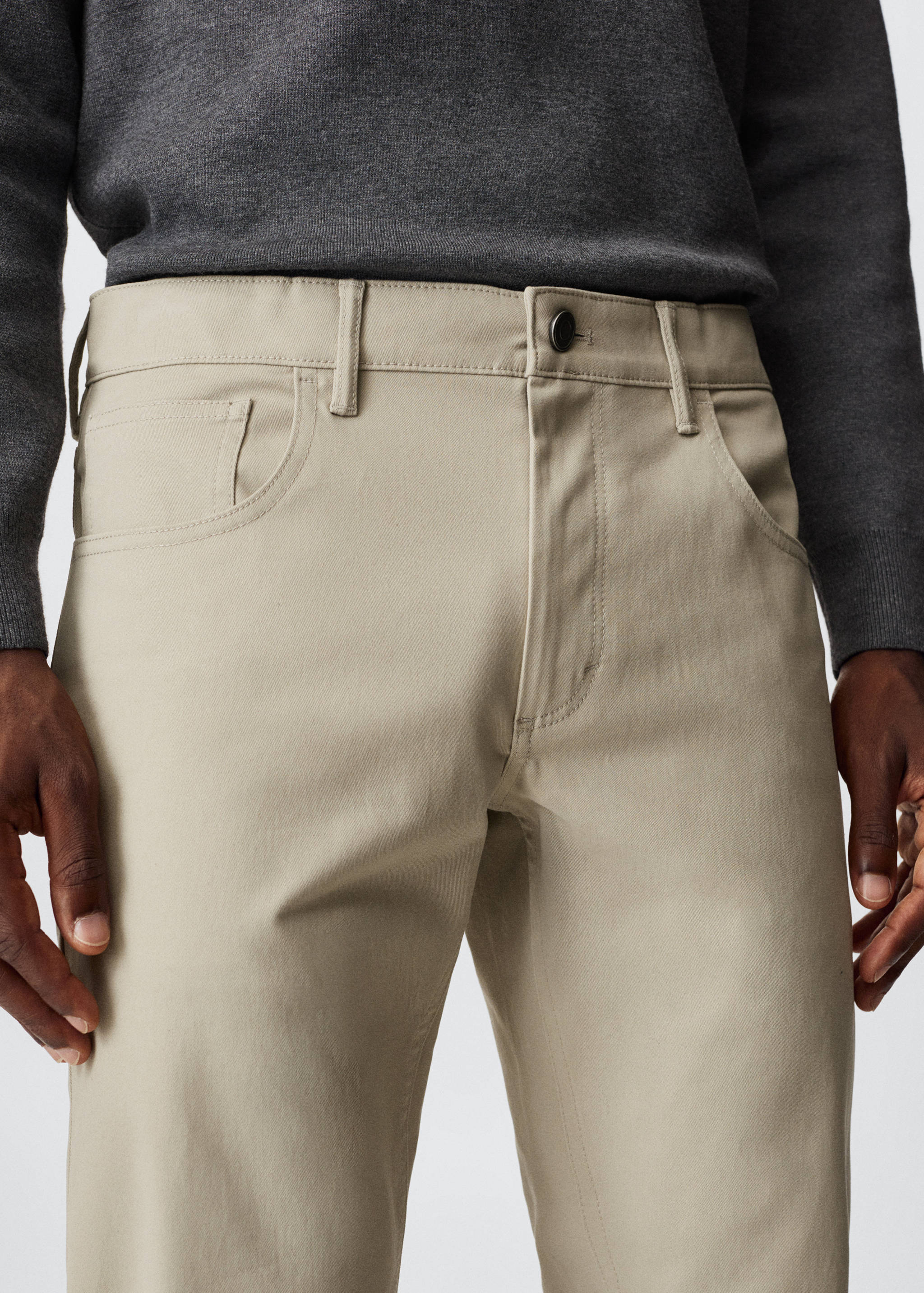 Slim fit denim-effect serge trousers - Details of the article 1