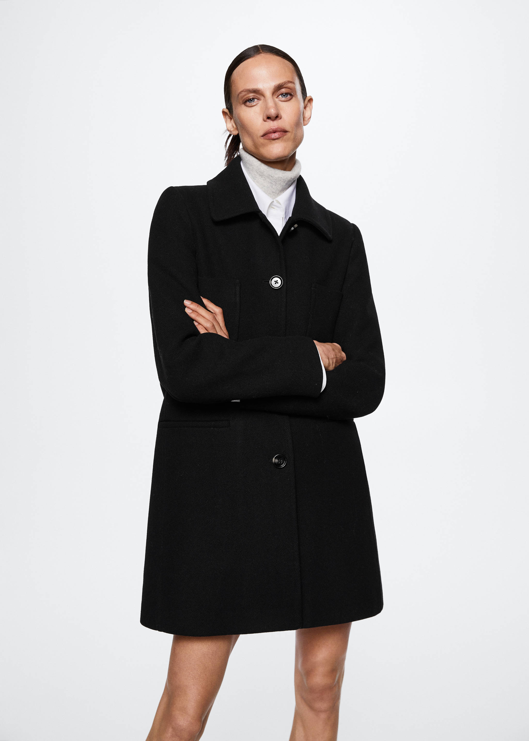 Buttoned wool coat - Medium plane
