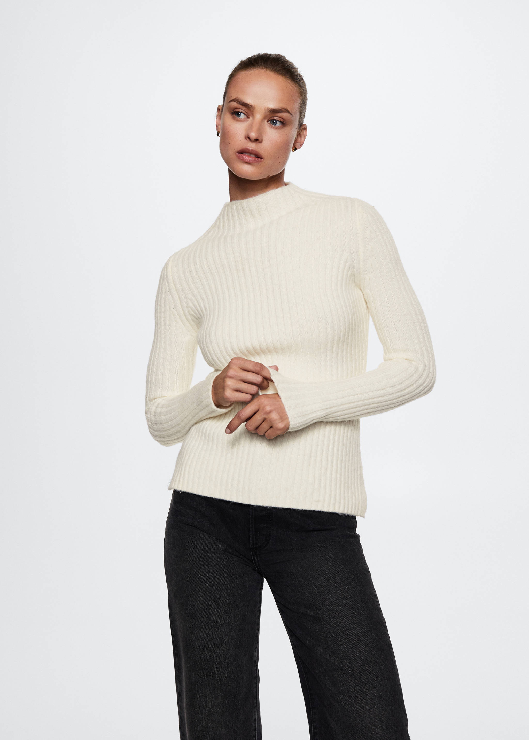 Perkins-neck rib-knit  sweater - Medium plane