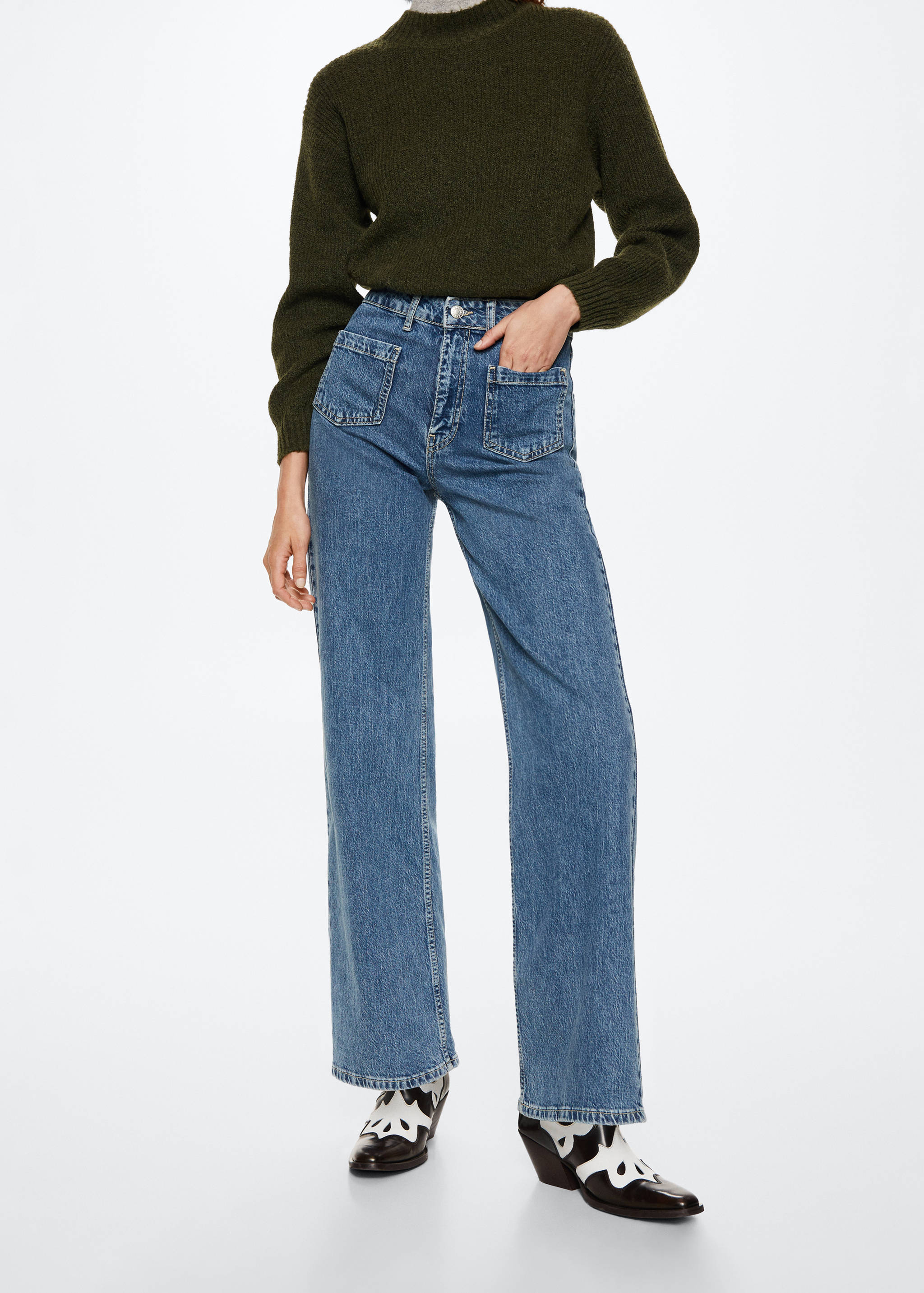 Wide-leg jeans with pockets - Medium plane