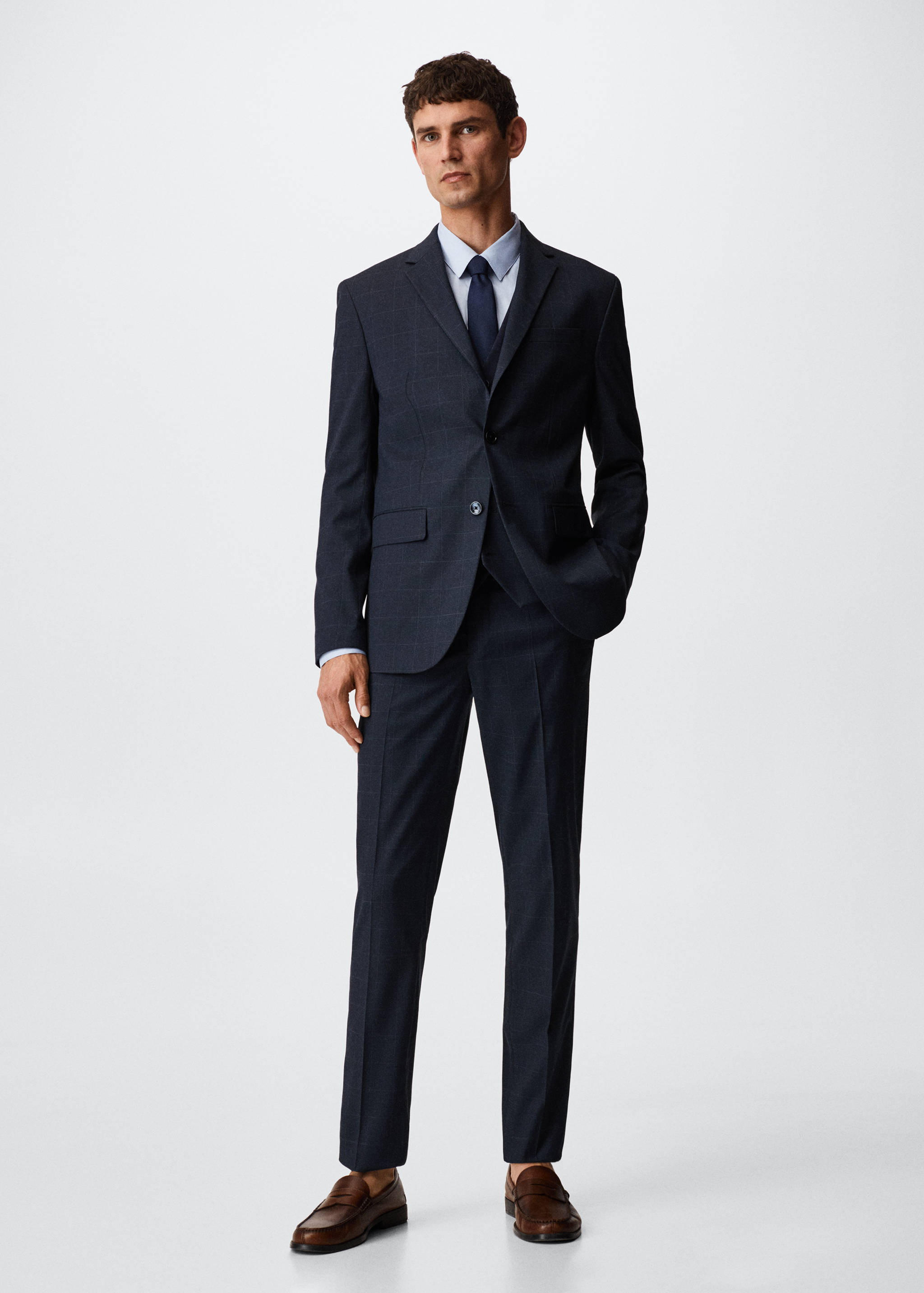 Slim fit check suit trousers - General plane