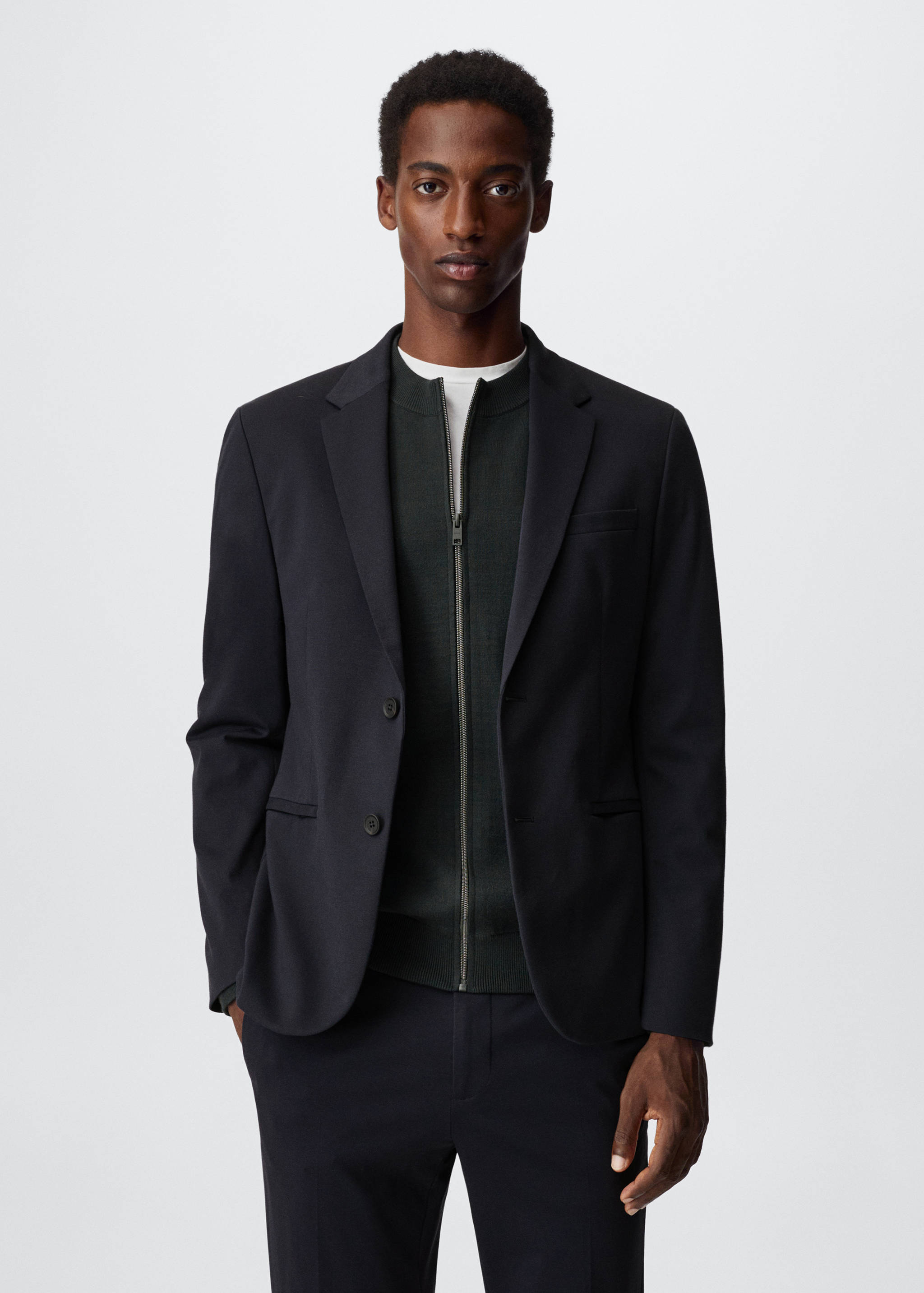 Slim-fit cotton suit jacket - Medium plane