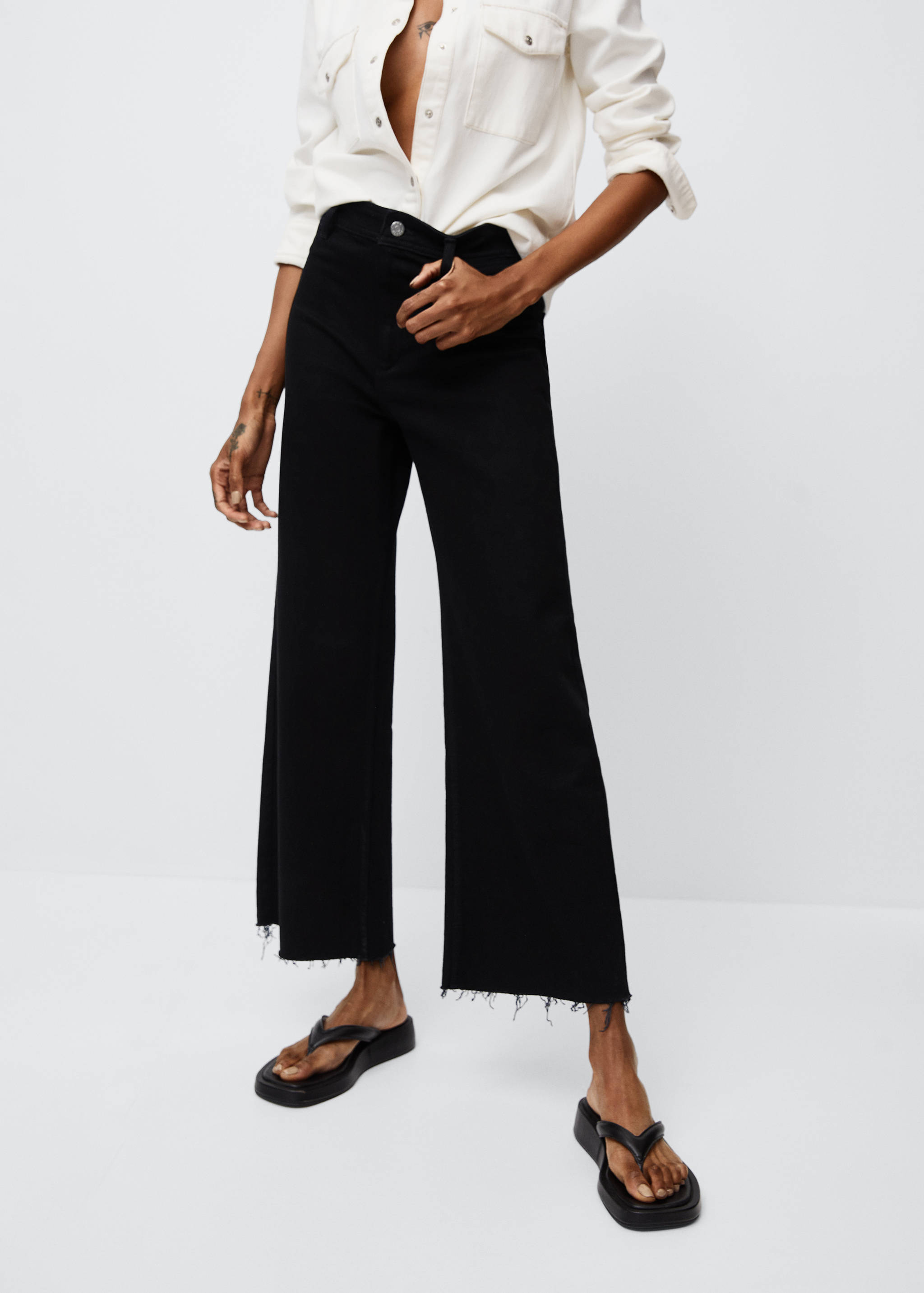 Jeans culotte tiro alto - Plano medio