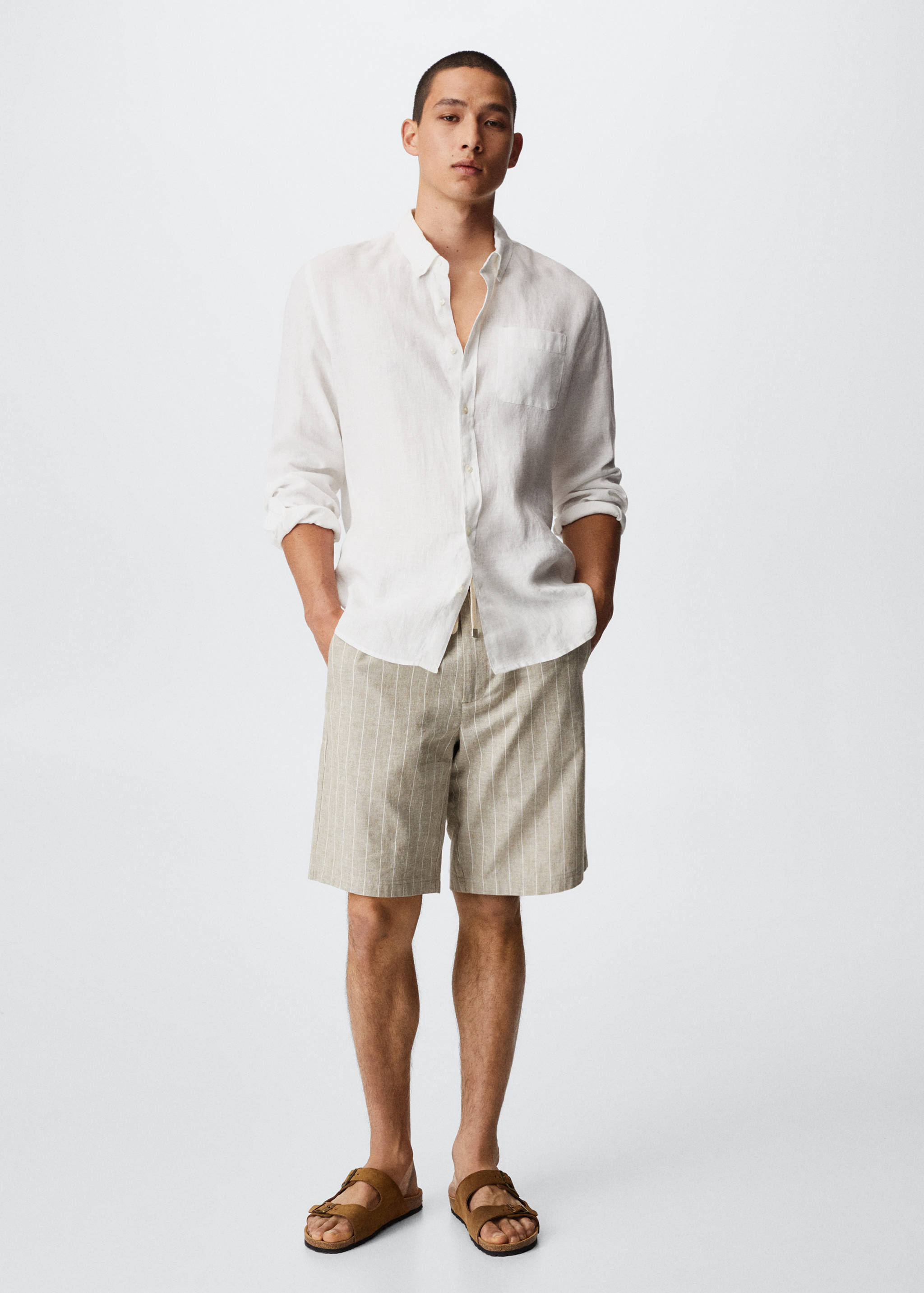 Slim fit-skjorta 100% linne - Allmän bild