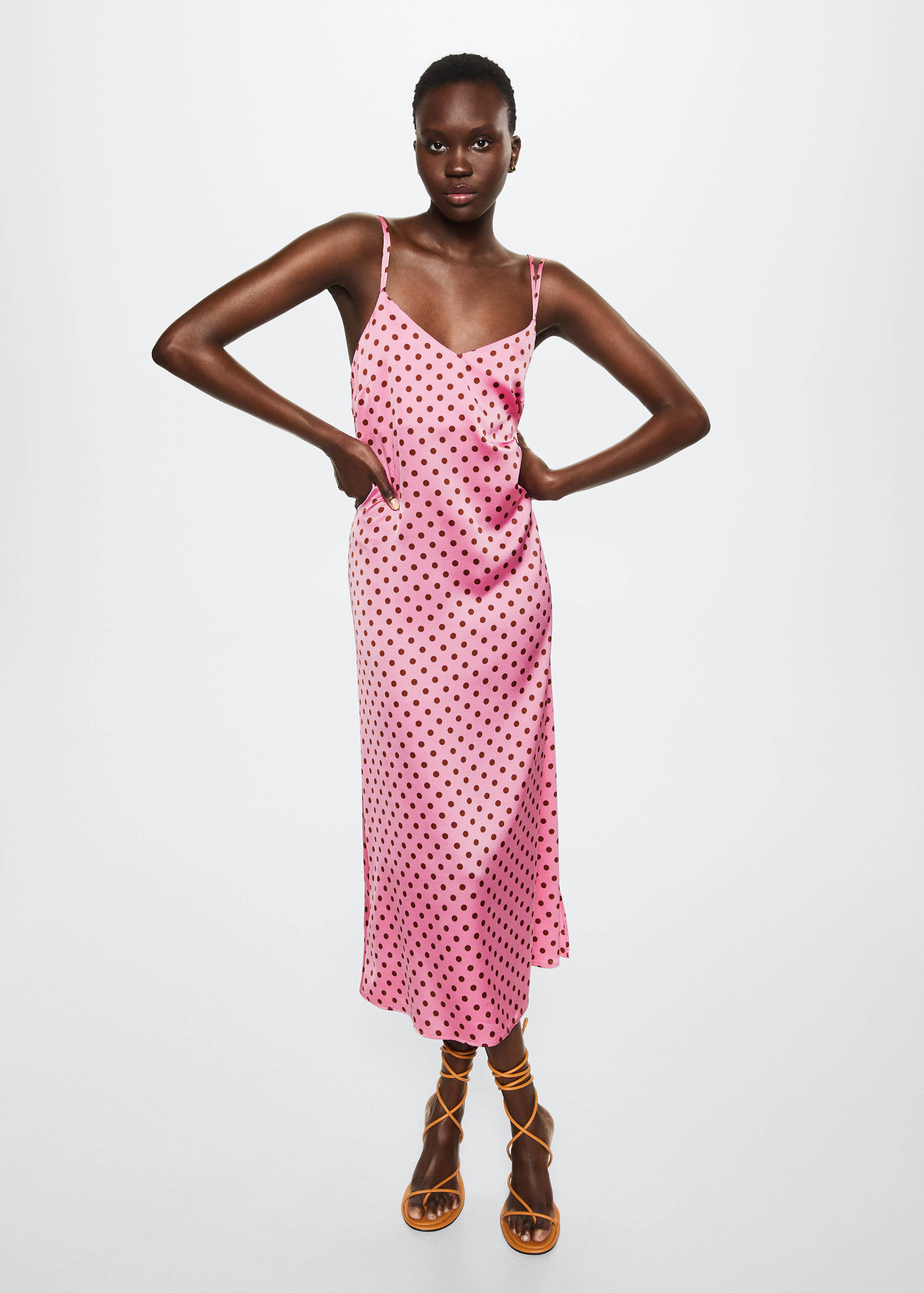 Satiniertes Kleid mit Polka Dots - Allgemeine Ansicht