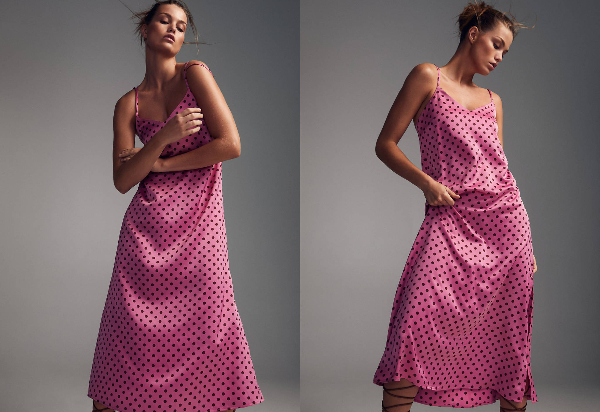 Satiniertes Kleid mit Polka Dots - Panoramaansicht
