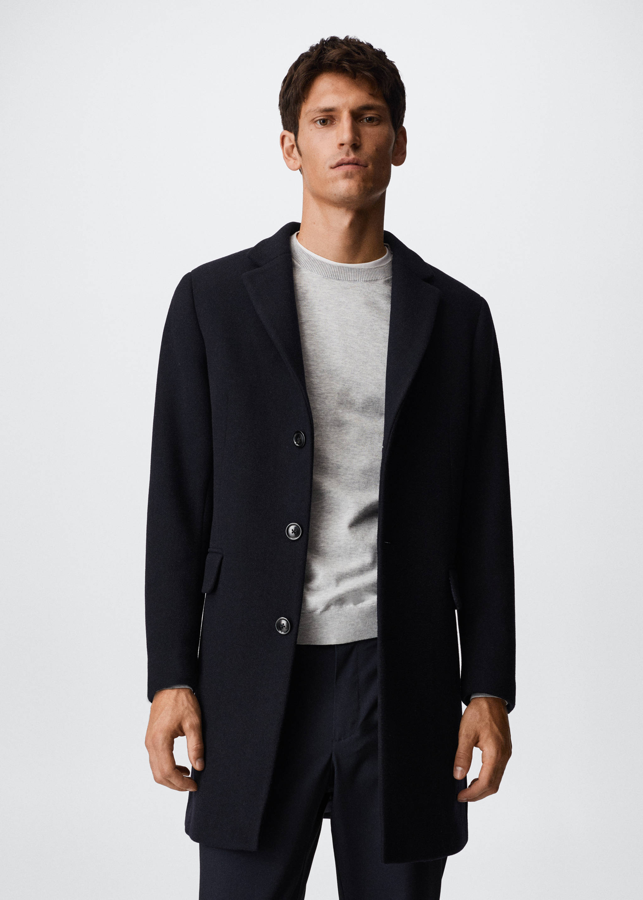 Manteau long laine recyclée - Plan moyen