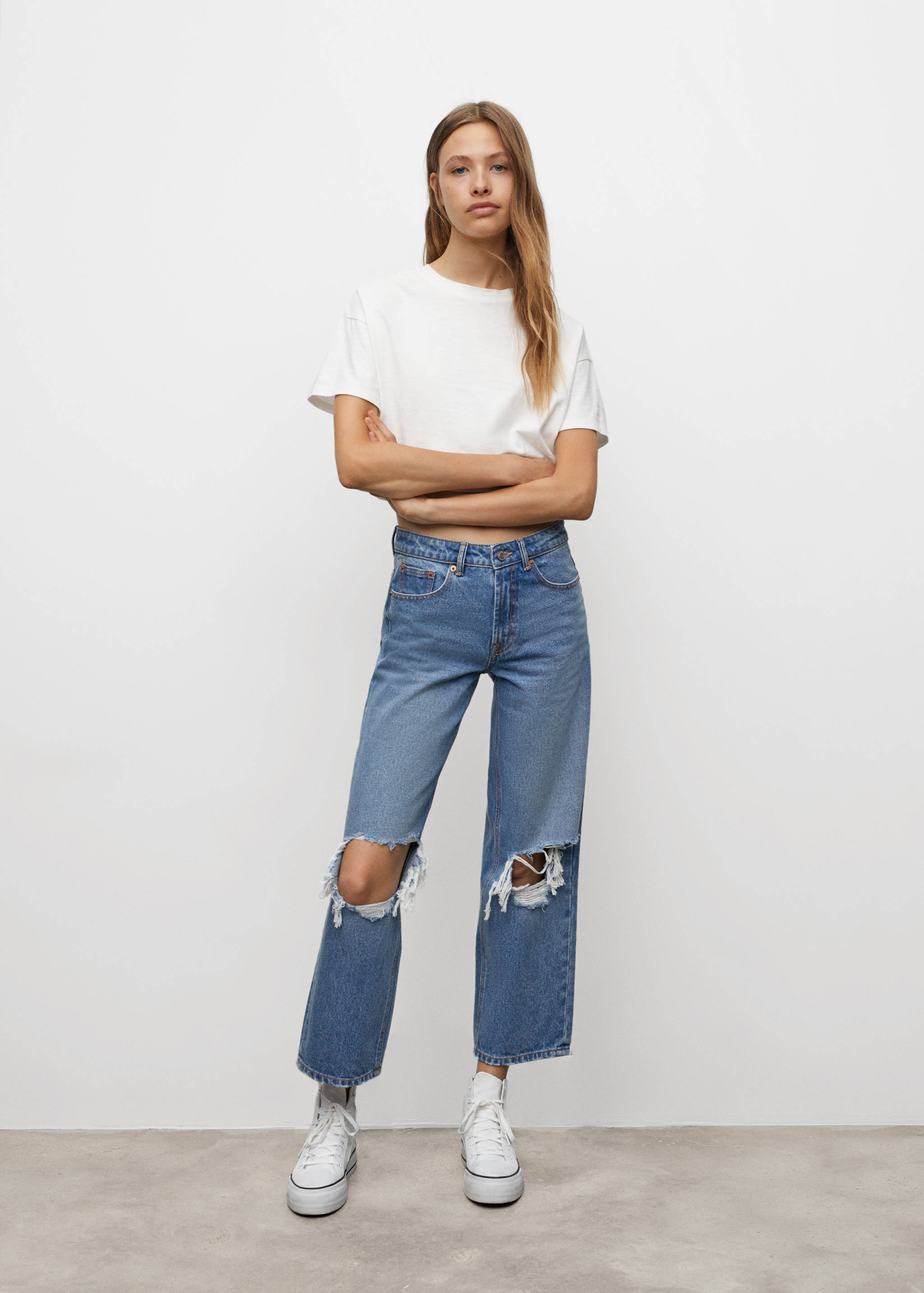 Decorative ripped wideleg jeans - Medium plane