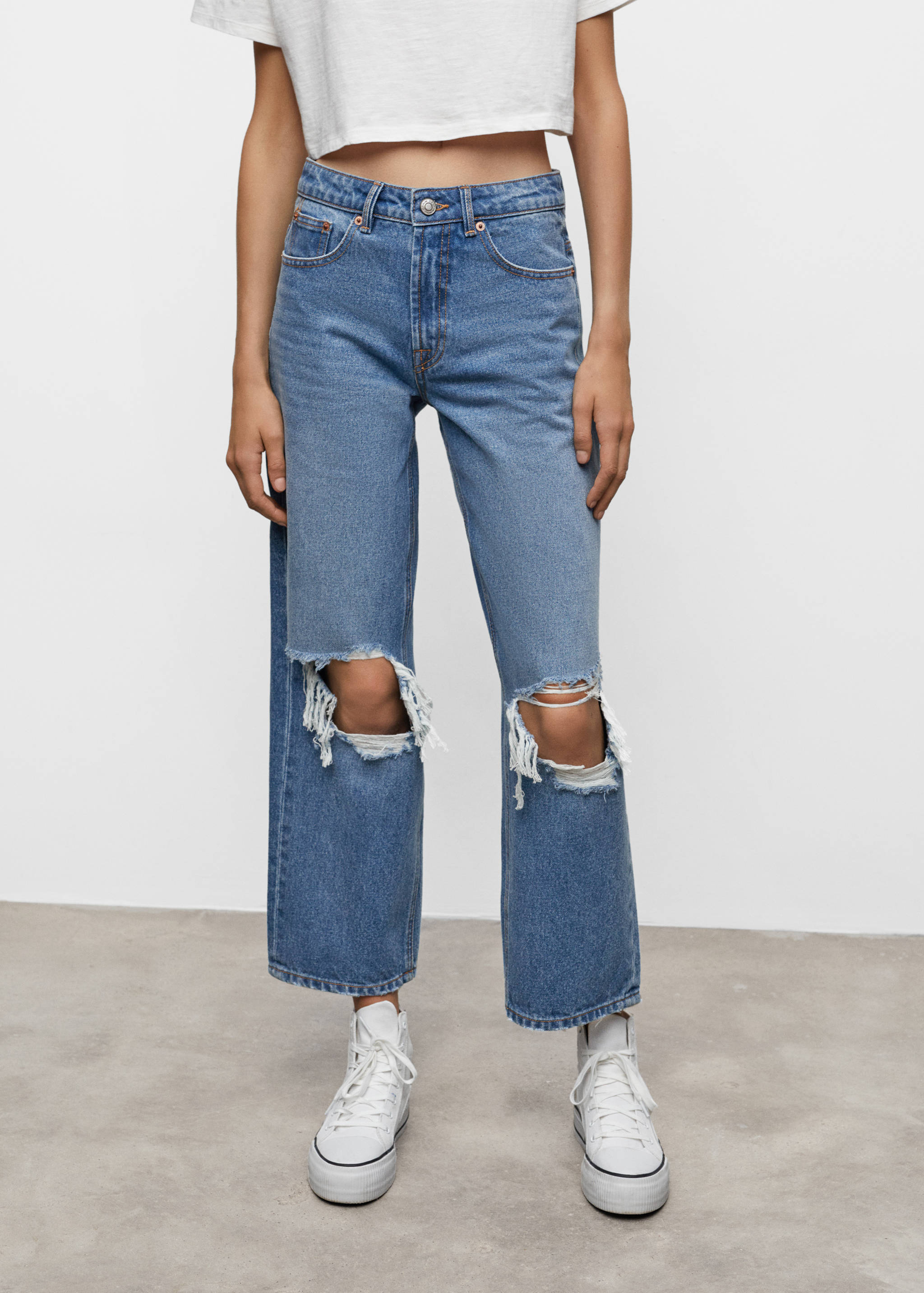 Decorative ripped wideleg jeans - Details of the article 3