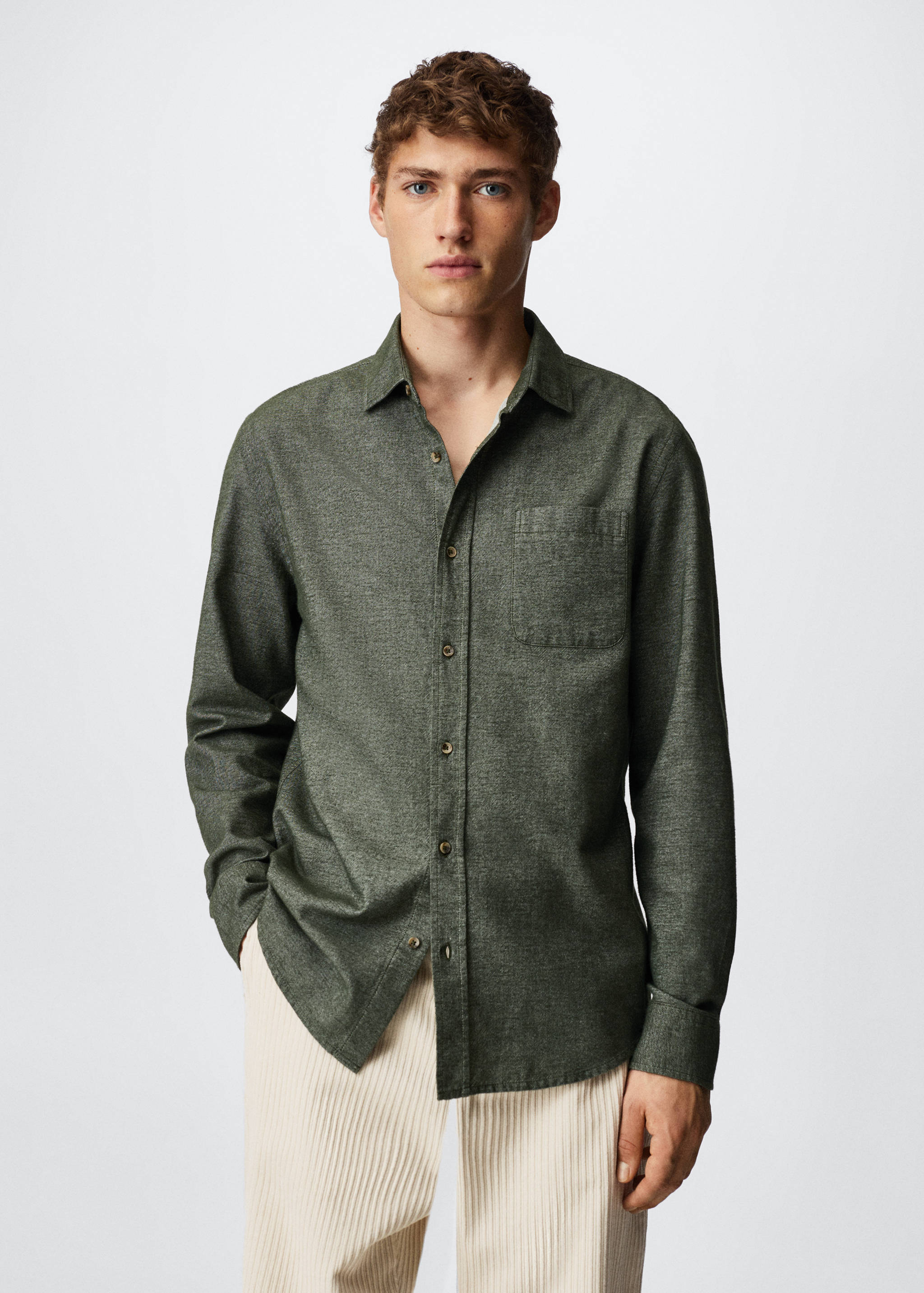 Chest-pocket cotton shirt - Medium plane